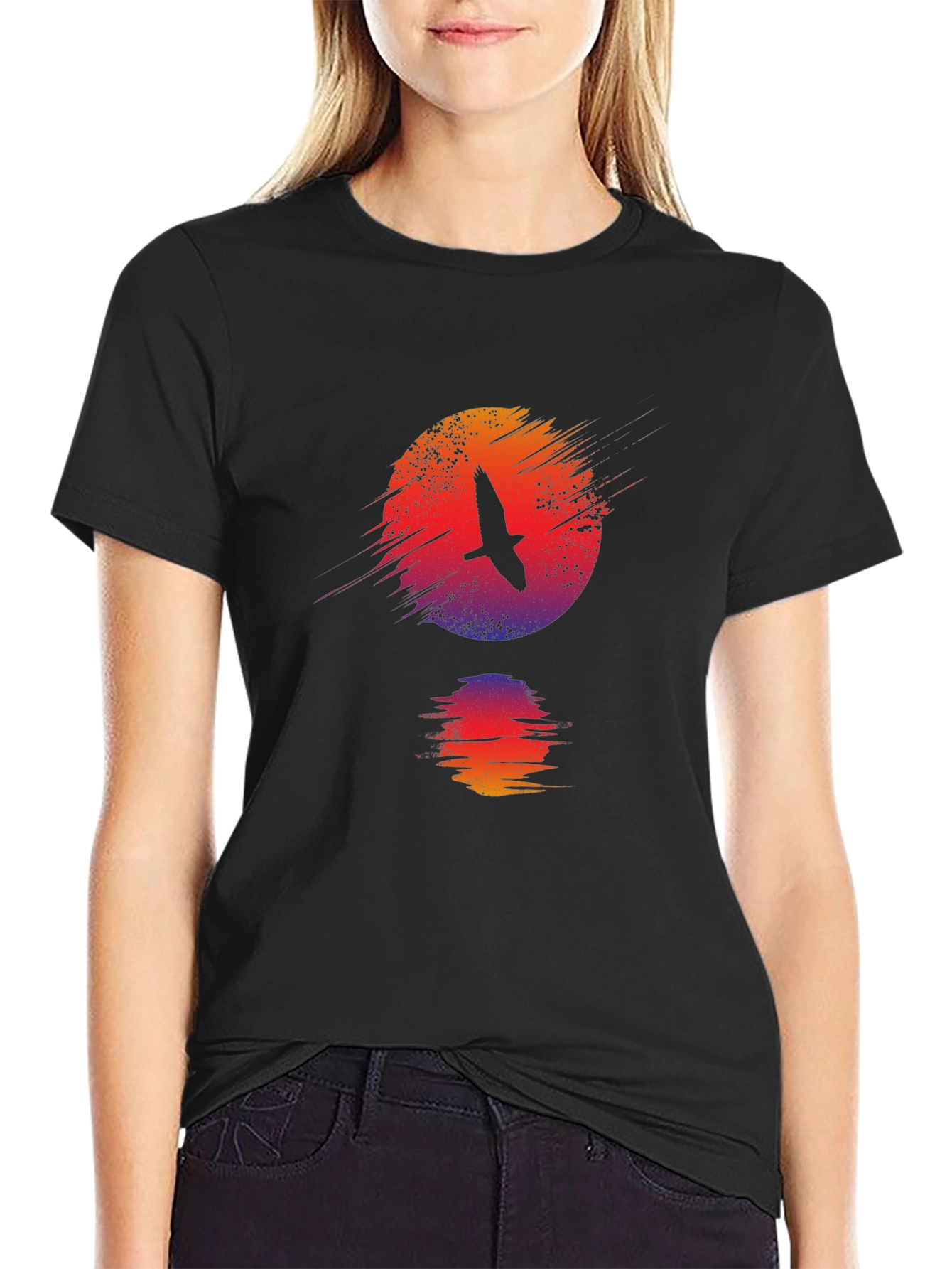 Sunset Bird Graphic Black T-Shirt