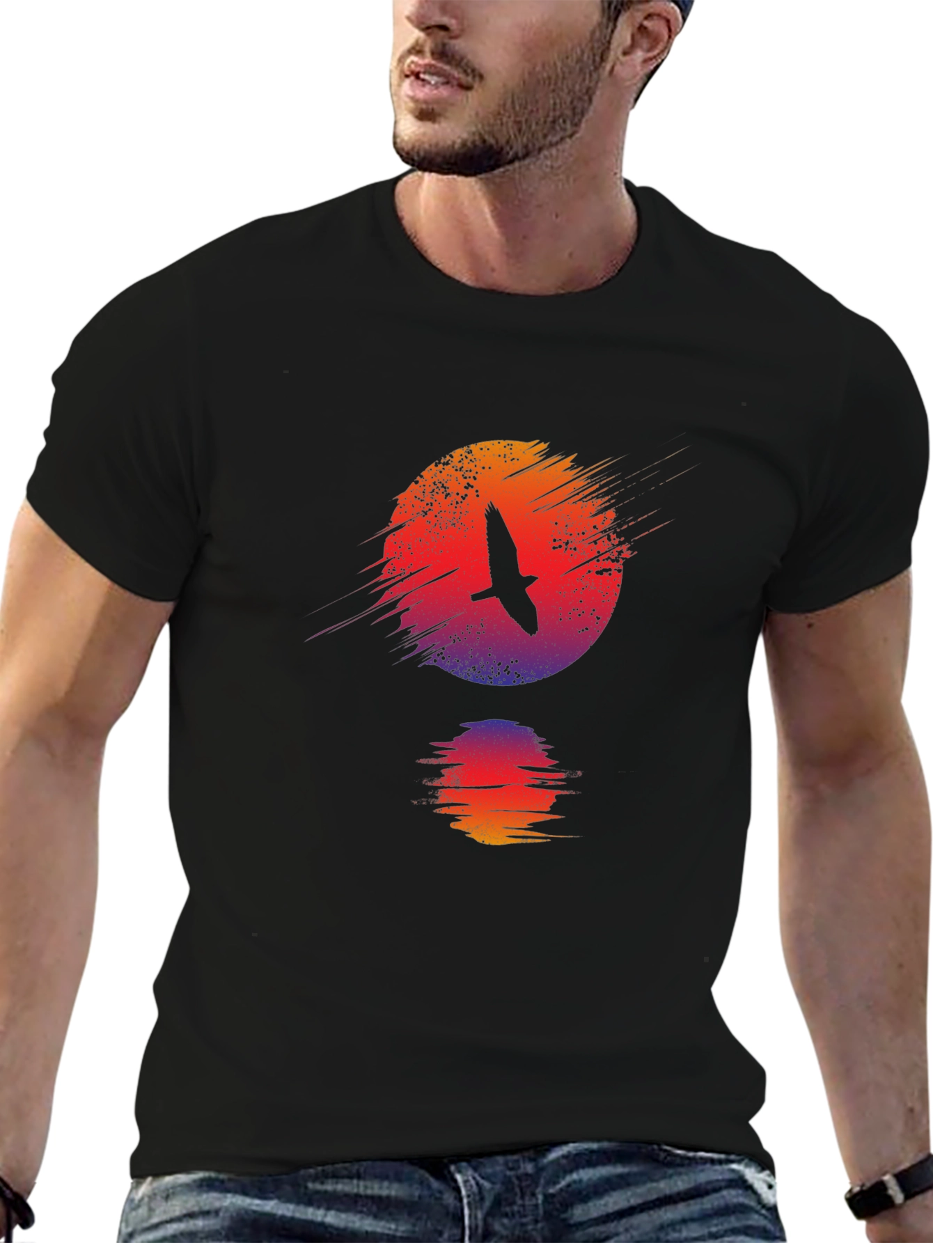 Sunset Bird Graphic Black T-Shirt