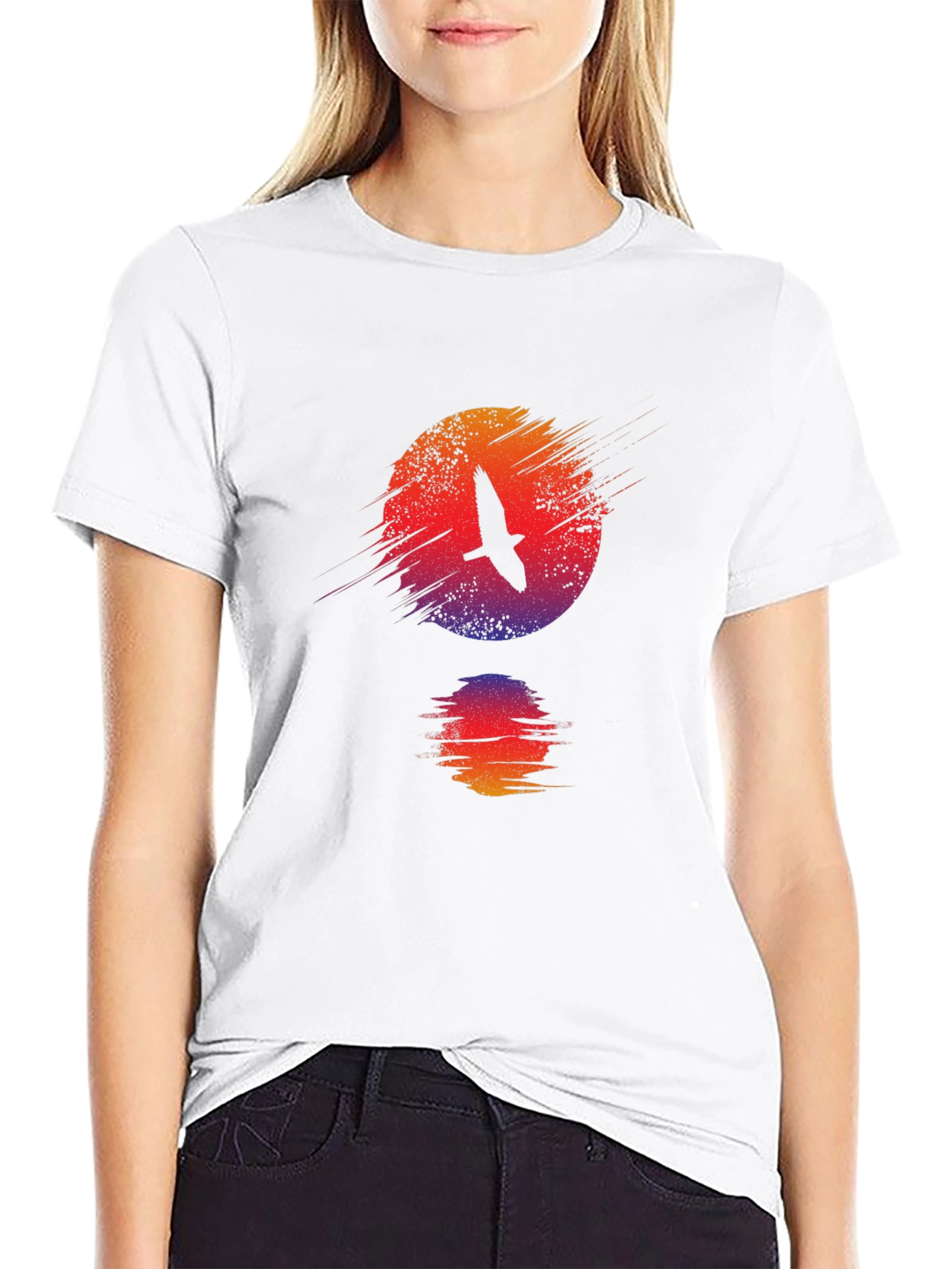 Sunset Bird Graphic Black T-Shirt