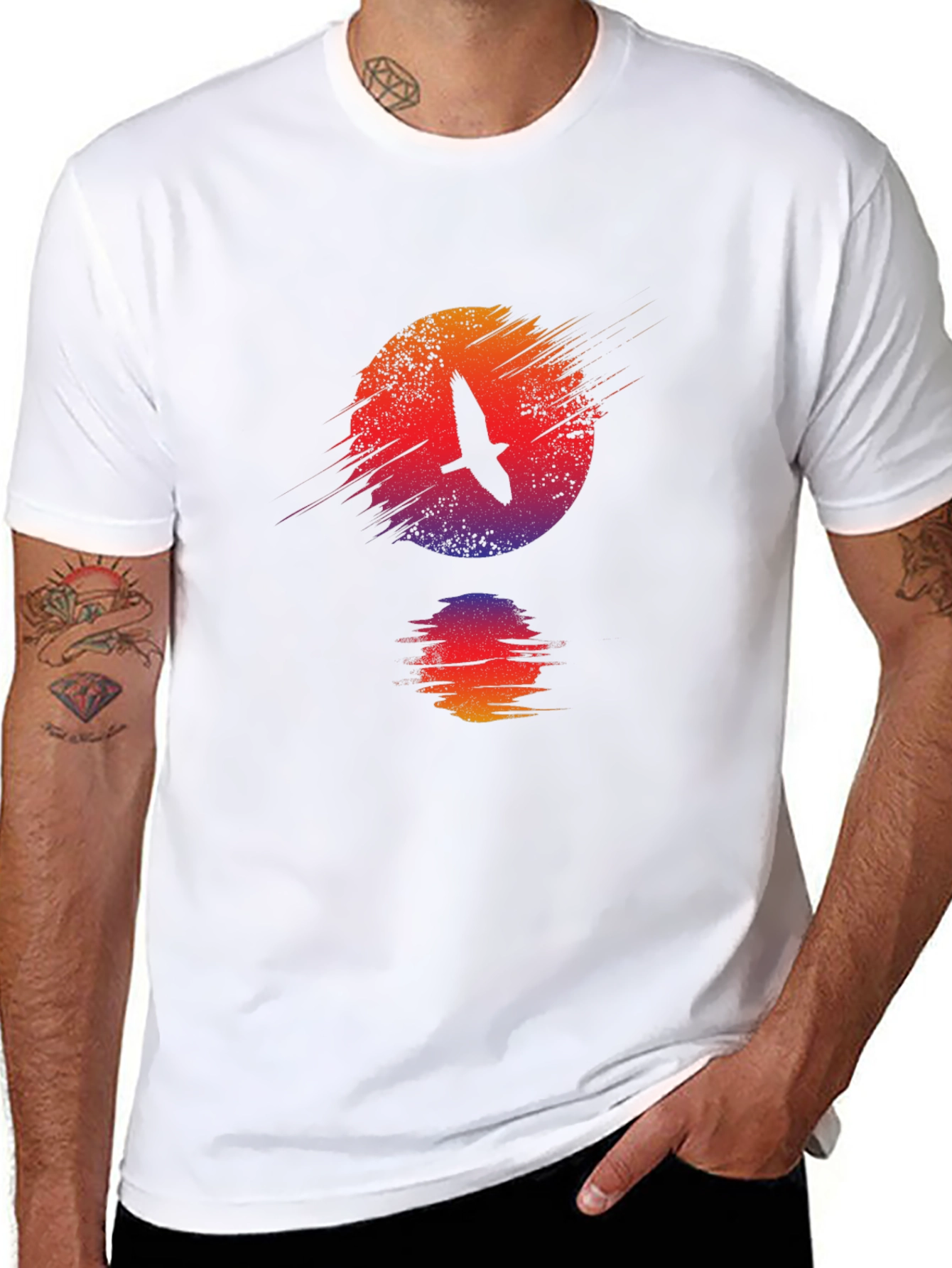 Sunset Bird Graphic Black T-Shirt