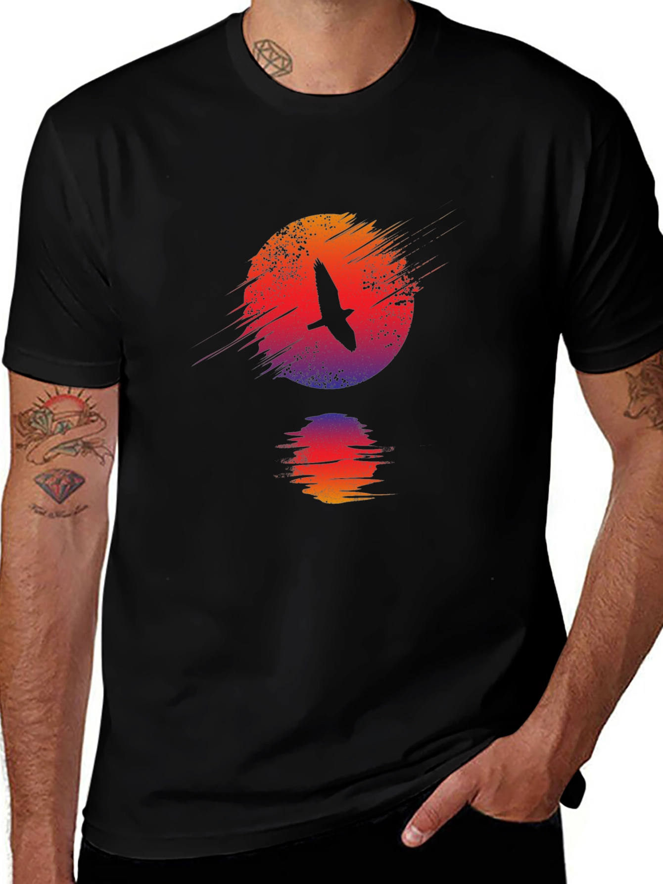 Sunset Bird Graphic Black T-Shirt