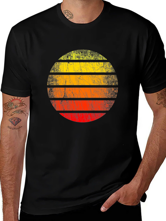 Retro Sunset Graphic Tee - Distressed Circle Design