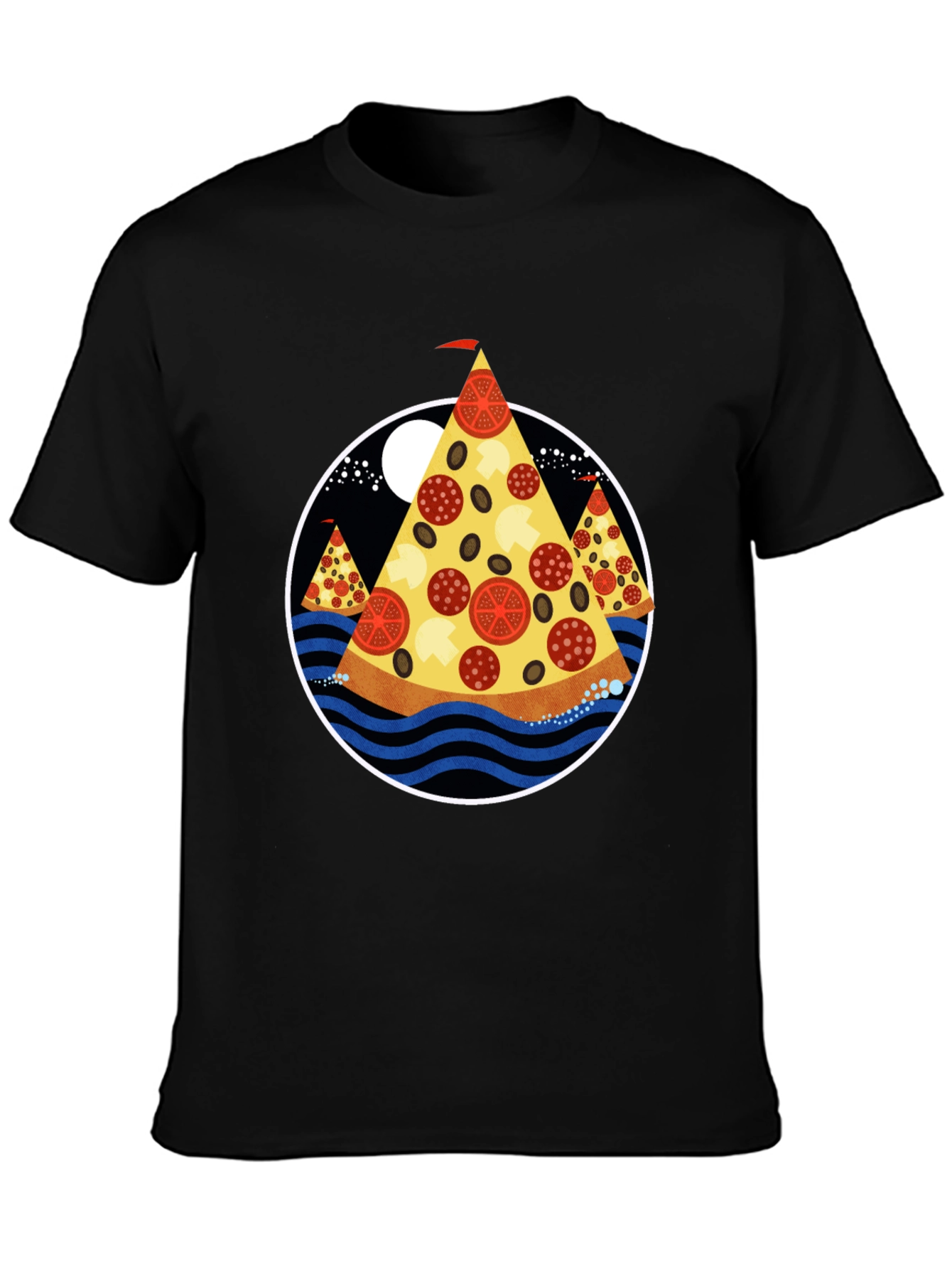 Pizza Island Graphic Tee - Black Cotton Blend Shirt