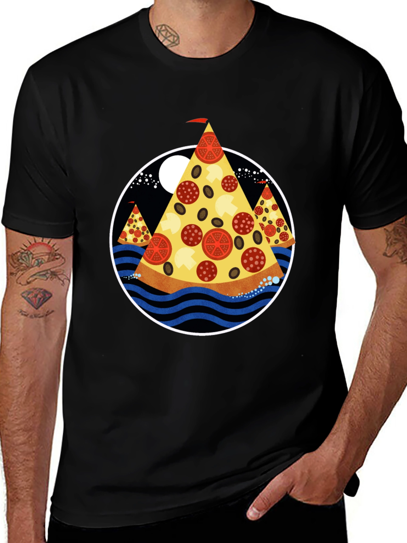 Pizza Island Graphic Tee - Black Cotton Blend Shirt