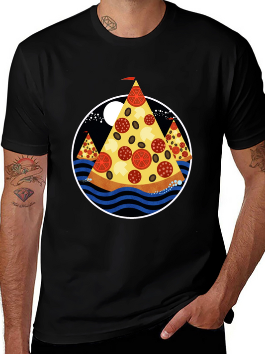 Pizza Island Graphic Tee - Black Cotton Blend Shirt