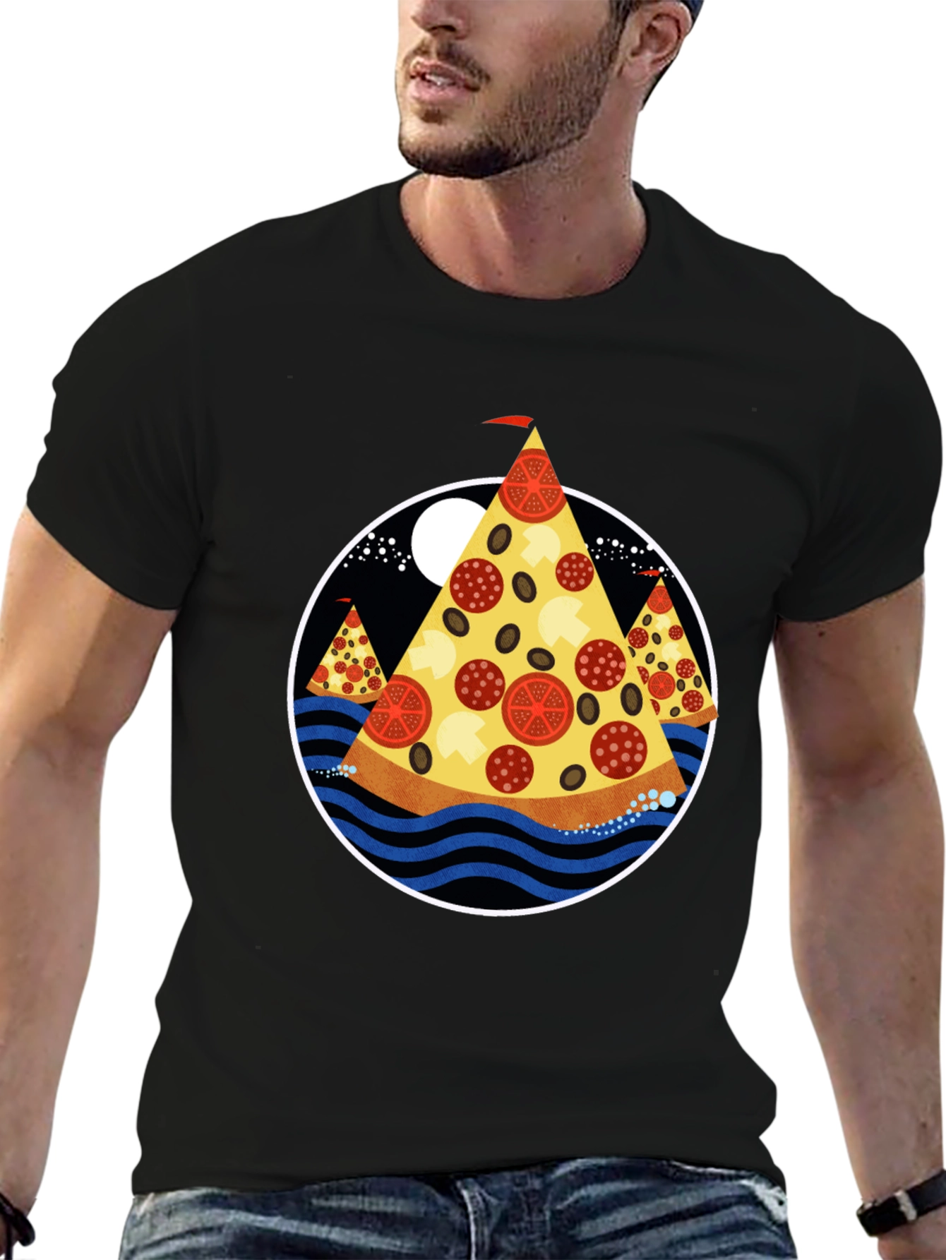 Pizza Island Graphic Tee - Black Cotton Blend Shirt