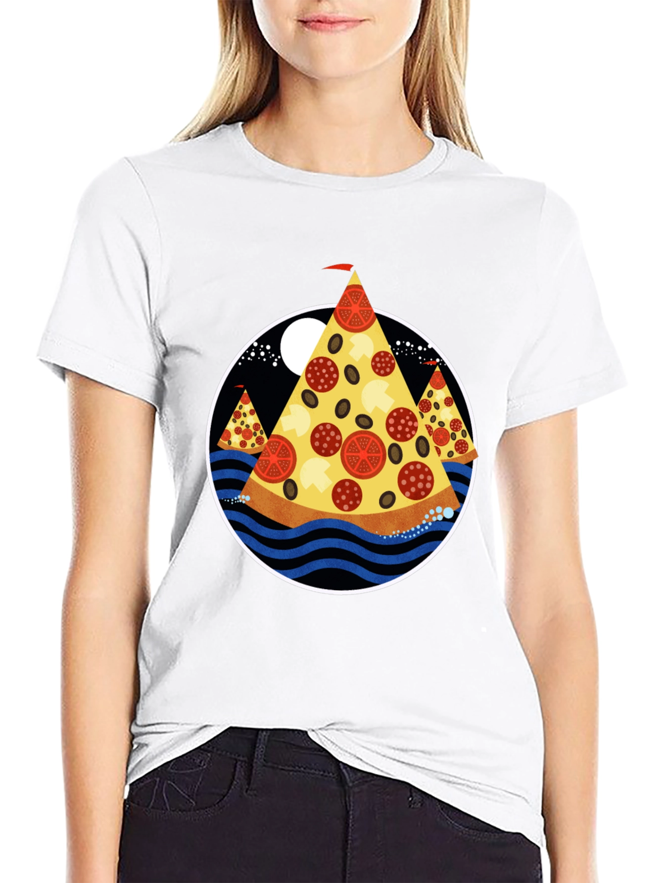 Pizza Island Graphic Tee - Black Cotton Blend Shirt