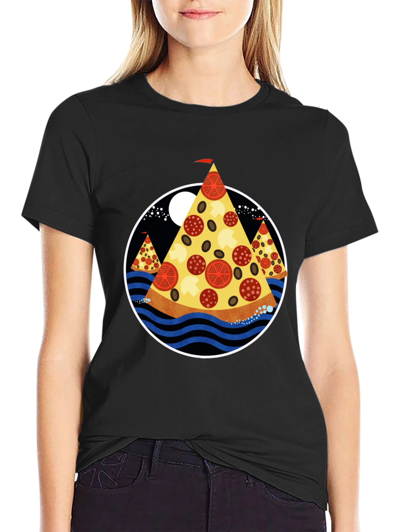 Pizza Island Graphic Tee - Black Cotton Blend Shirt