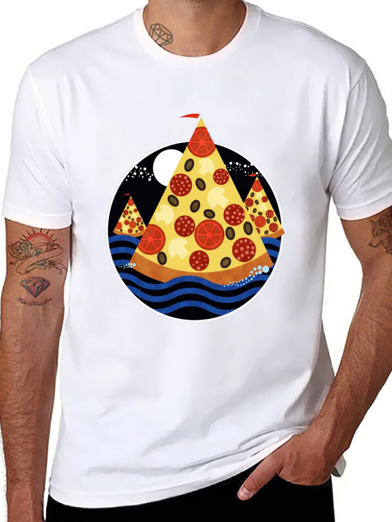 Pizza Island Graphic Tee - Black Cotton Blend Shirt