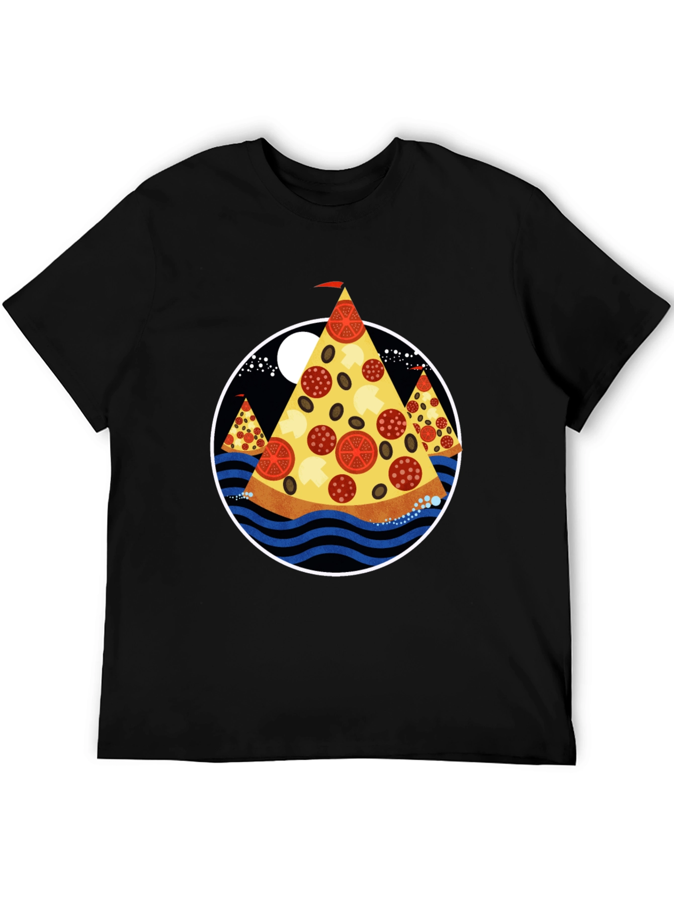 Pizza Island Graphic Tee - Black Cotton Blend Shirt