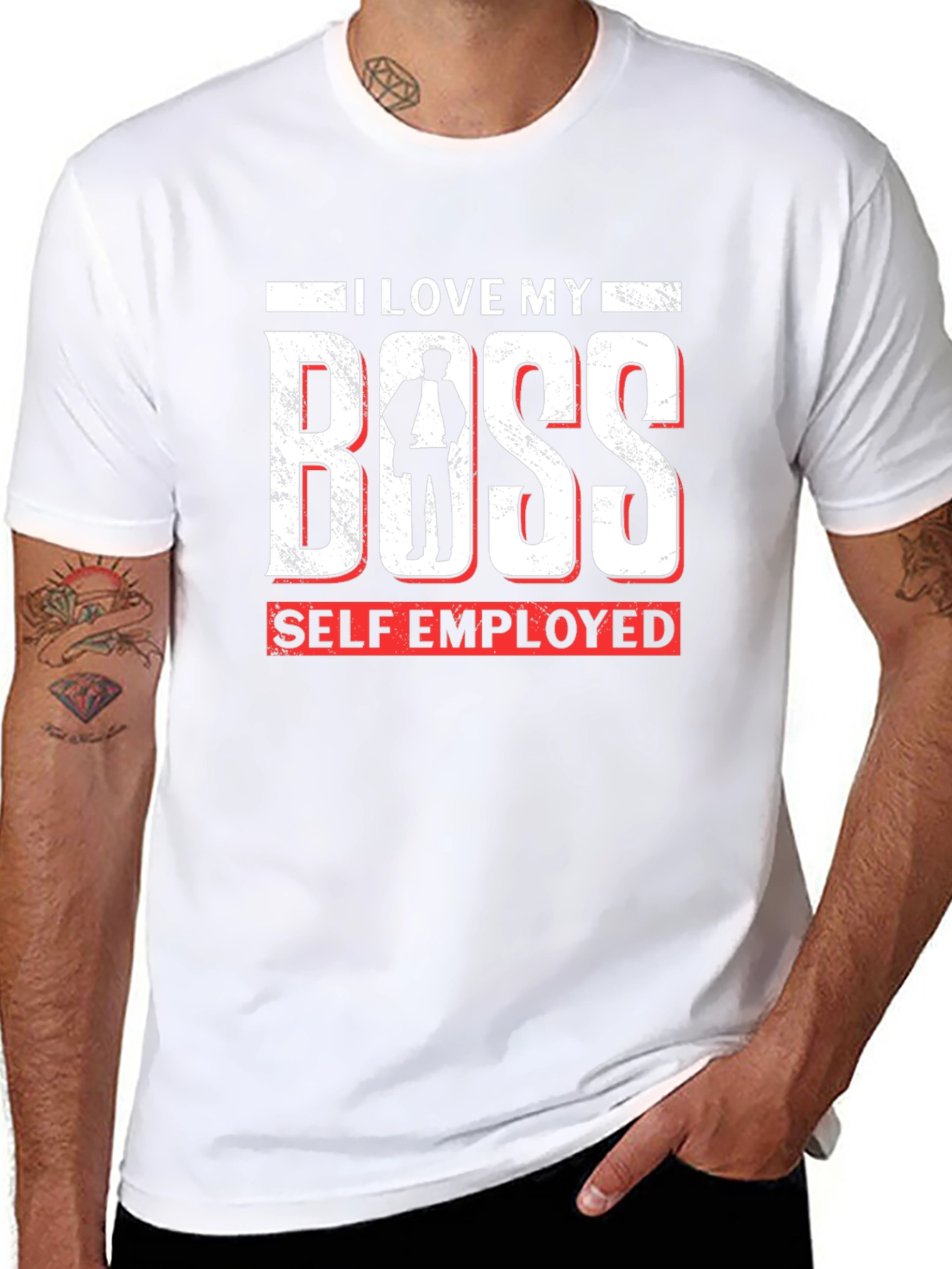 I Love My Boss Self Employed Black T-Shirt