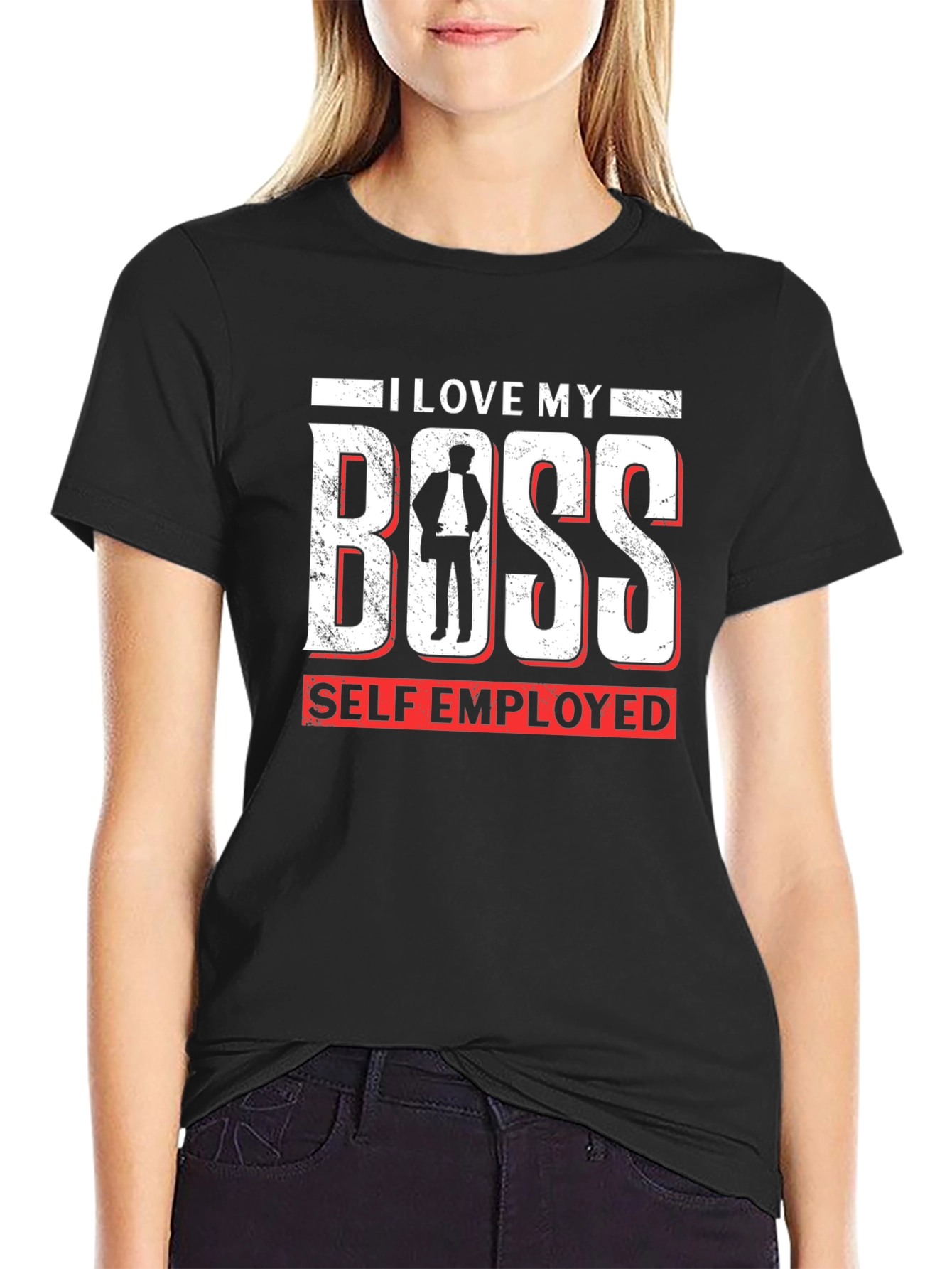 I Love My Boss Self Employed Black T-Shirt