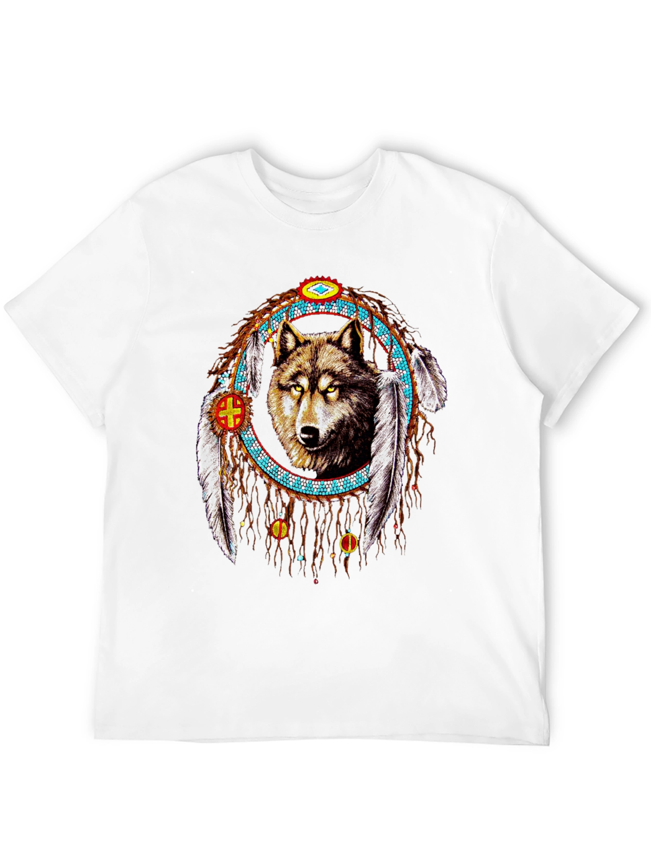 Wolf Dreamcatcher Graphic Tee - Native American Style