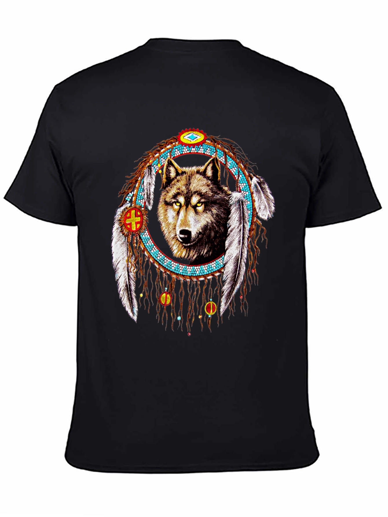 Wolf Dreamcatcher Graphic Tee - Native American Style