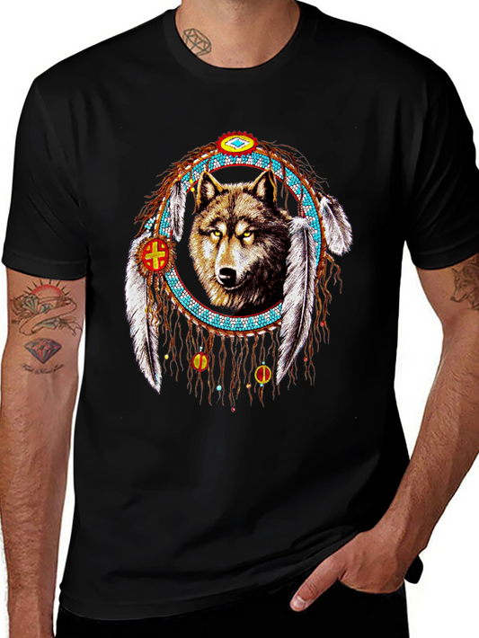 Wolf Dreamcatcher Graphic Tee - Native American Style