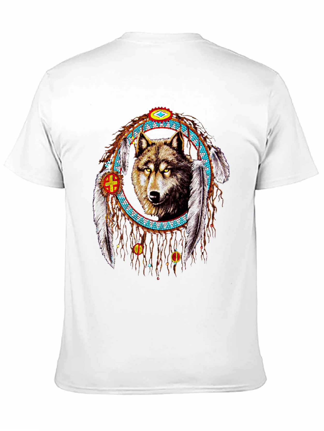 Wolf Dreamcatcher Graphic Tee - Native American Style