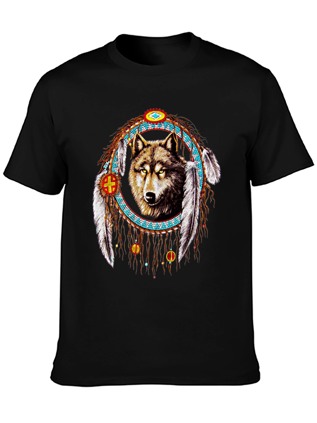 Wolf Dreamcatcher Graphic Tee - Native American Style
