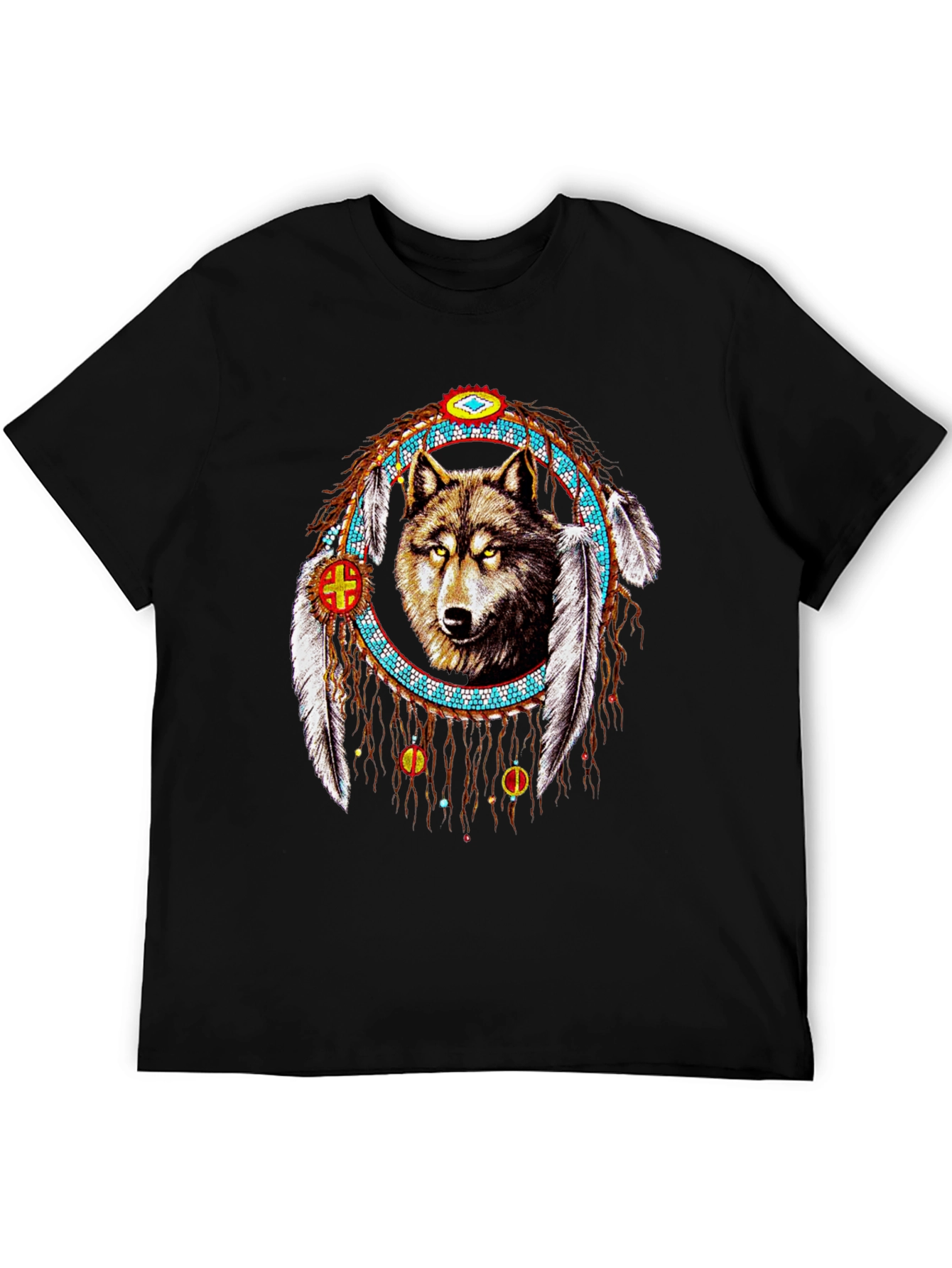 Wolf Dreamcatcher Graphic Tee - Native American Style