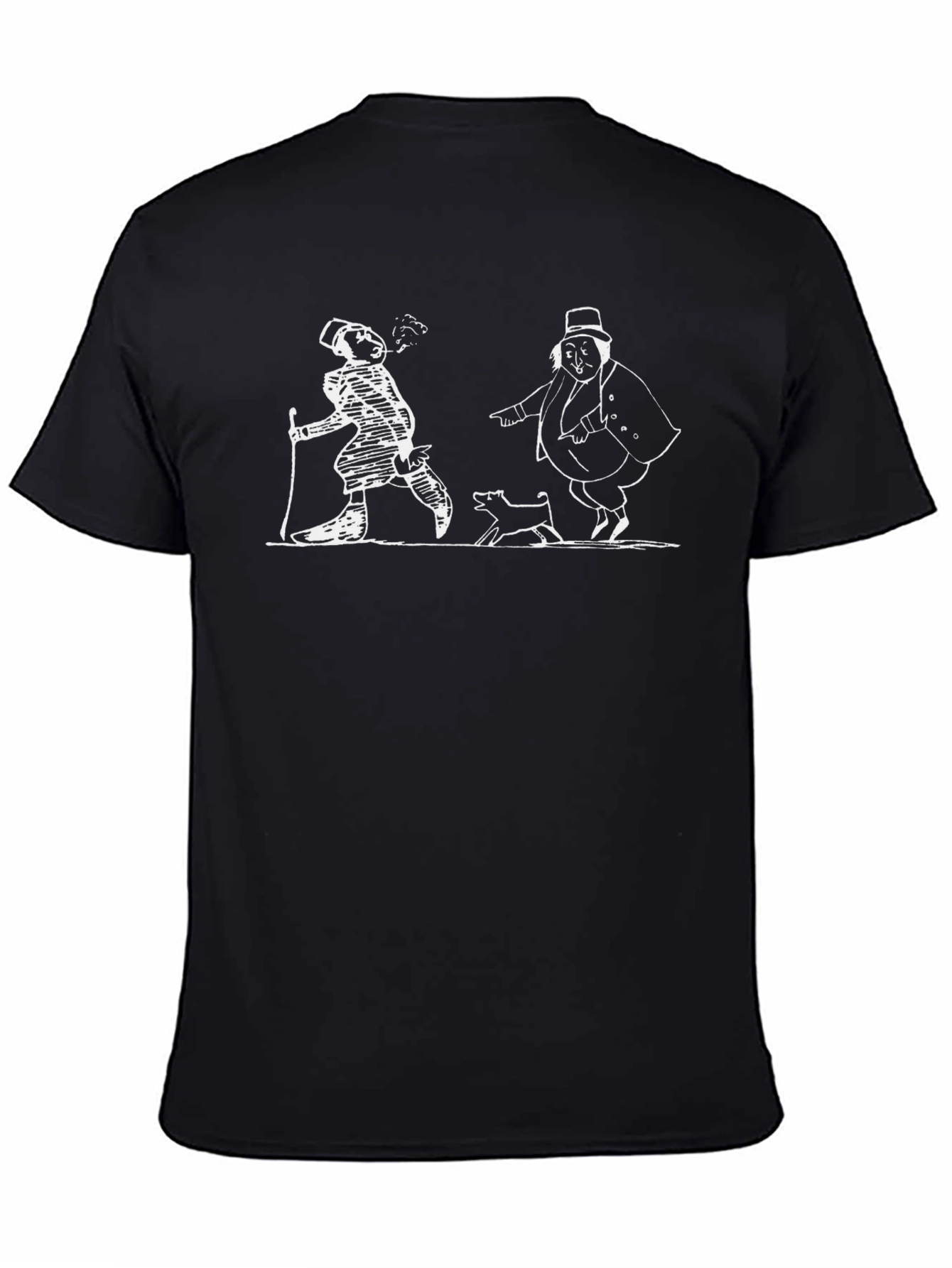 Whimsical Cartoon Print Black T-Shirt