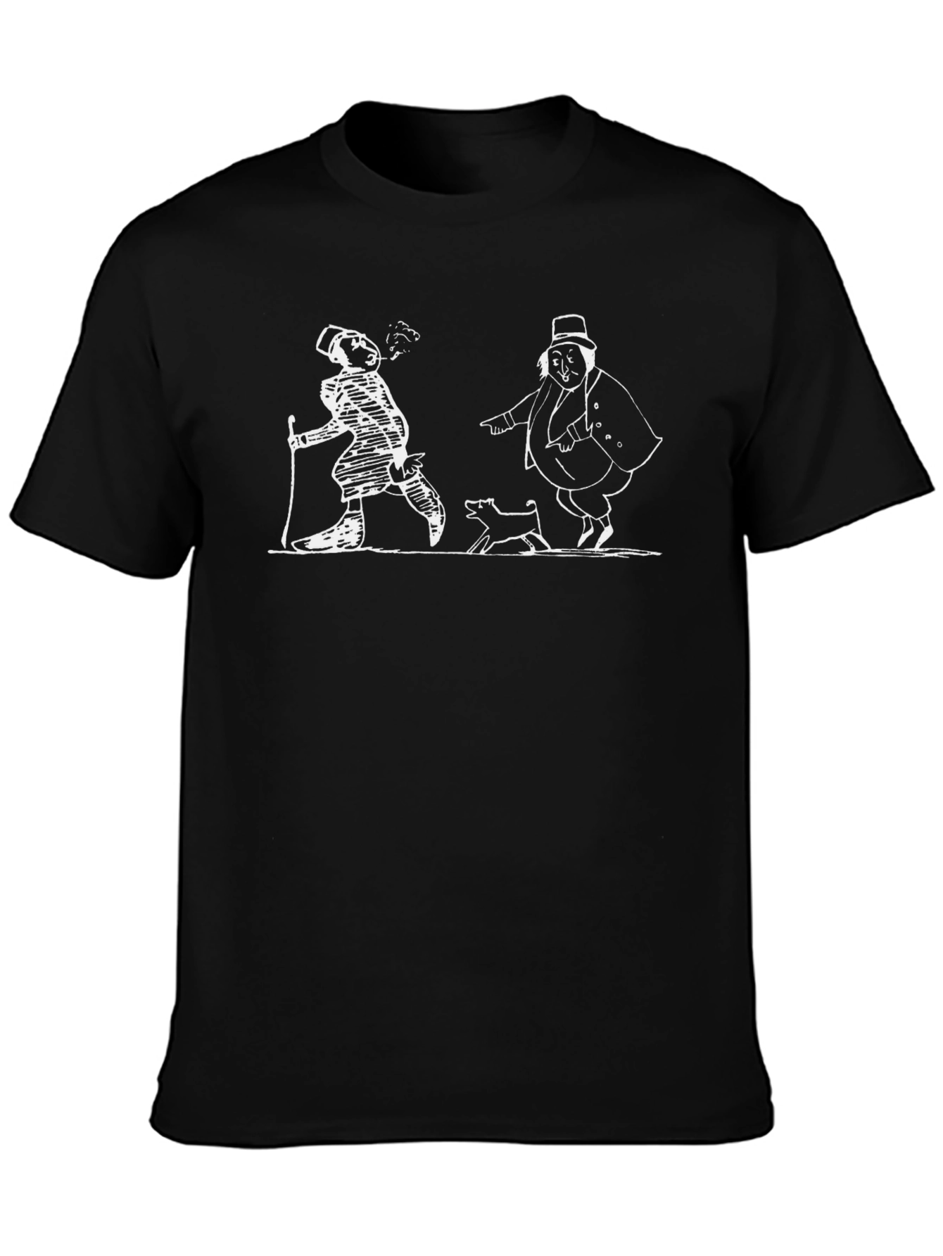 Whimsical Cartoon Print Black T-Shirt