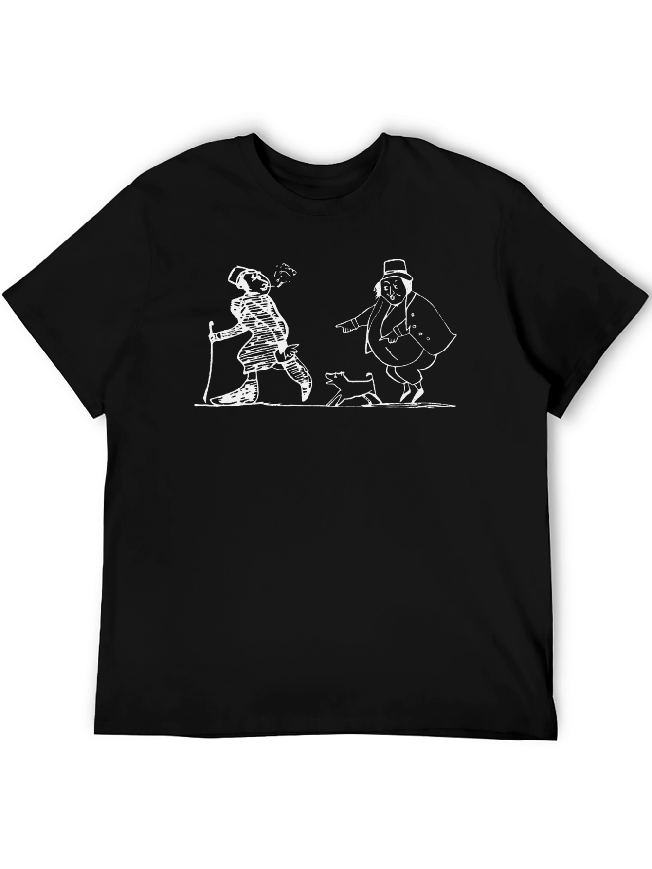 Whimsical Cartoon Print Black T-Shirt