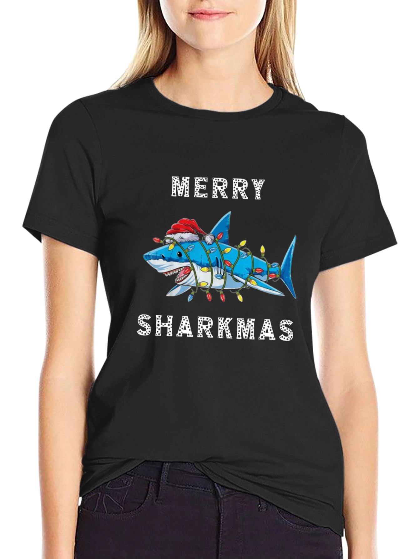 Merry Sharkmas Graphic T-Shirt - Holiday Shark Tee