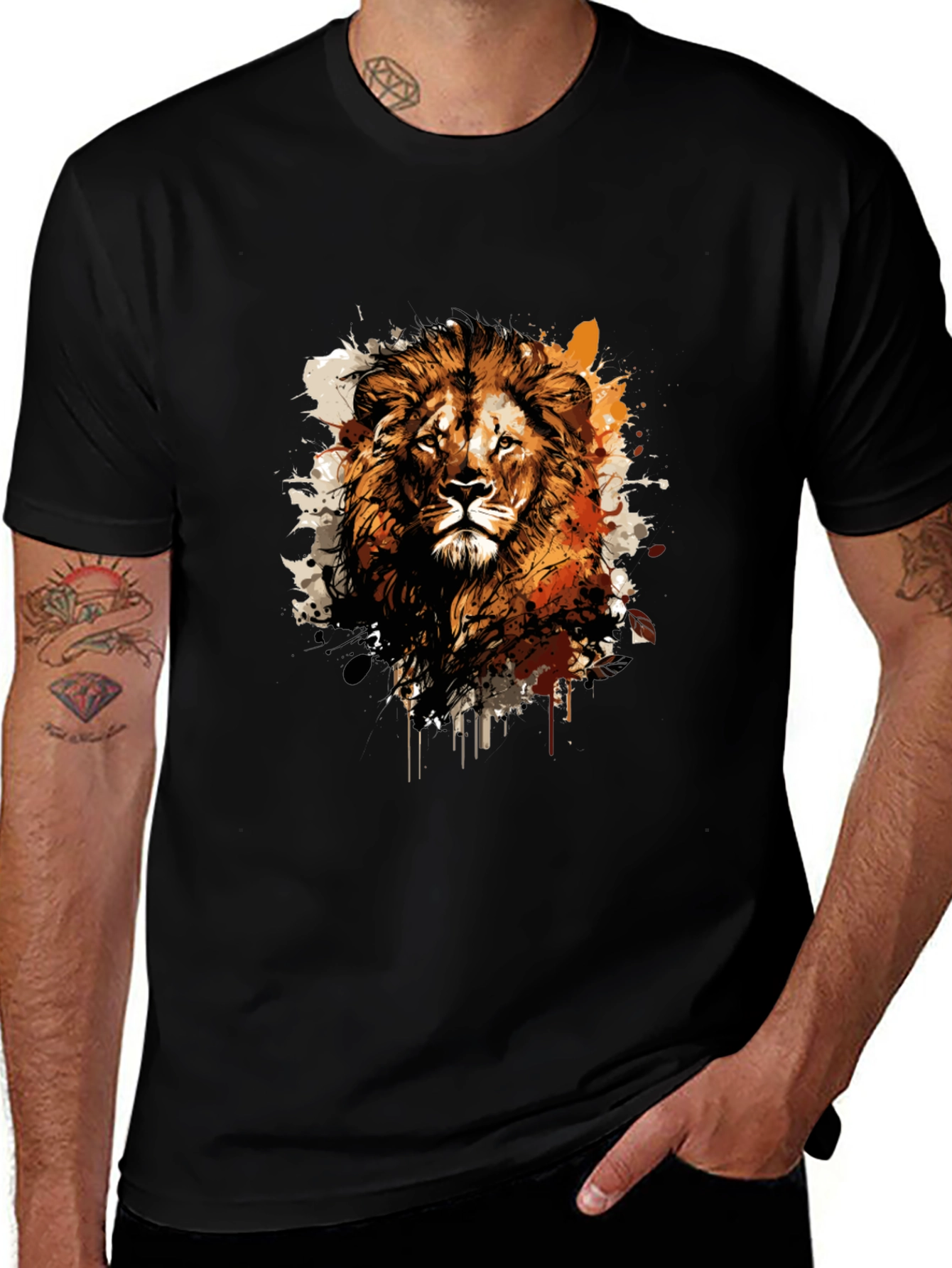 Lion Graphic Print Black T-Shirt
