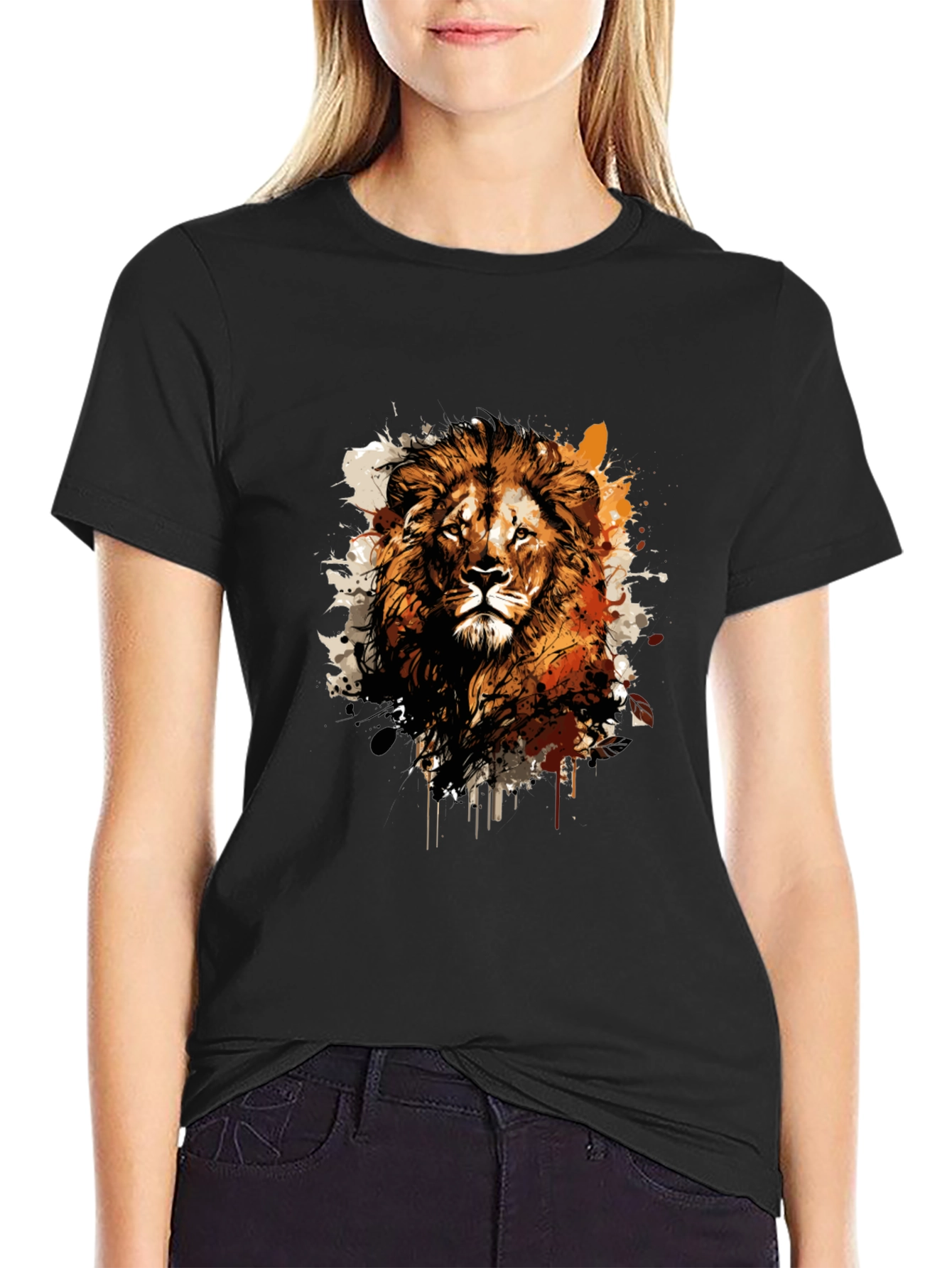 Lion Graphic Print Black T-Shirt
