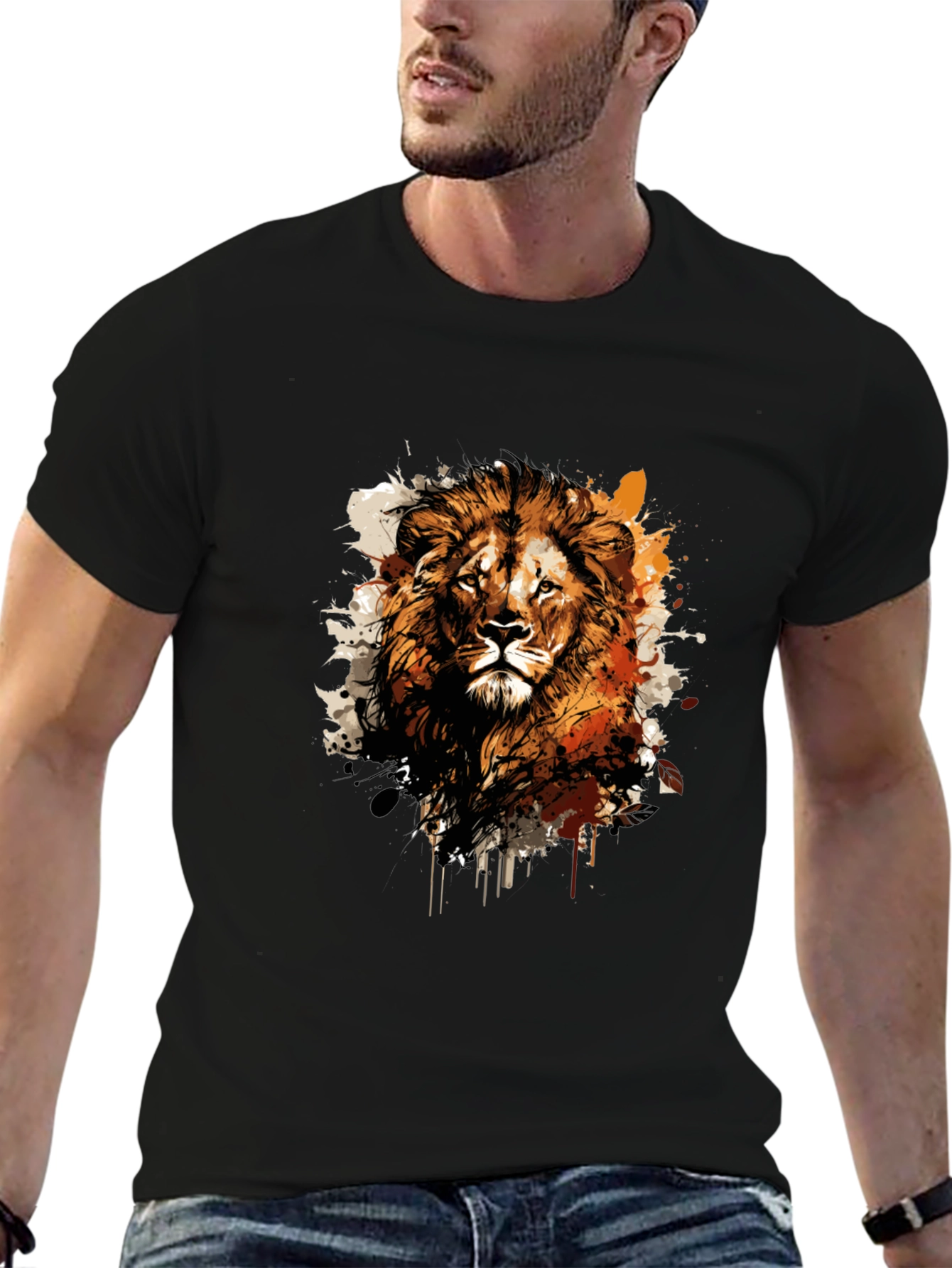 Lion Graphic Print Black T-Shirt