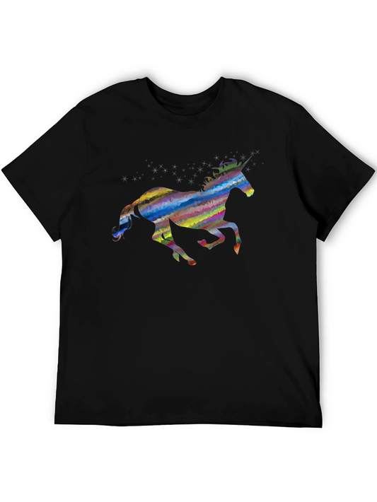 Rainbow Unicorn Graphic Tee - Stylish Mens Black T-Shirt