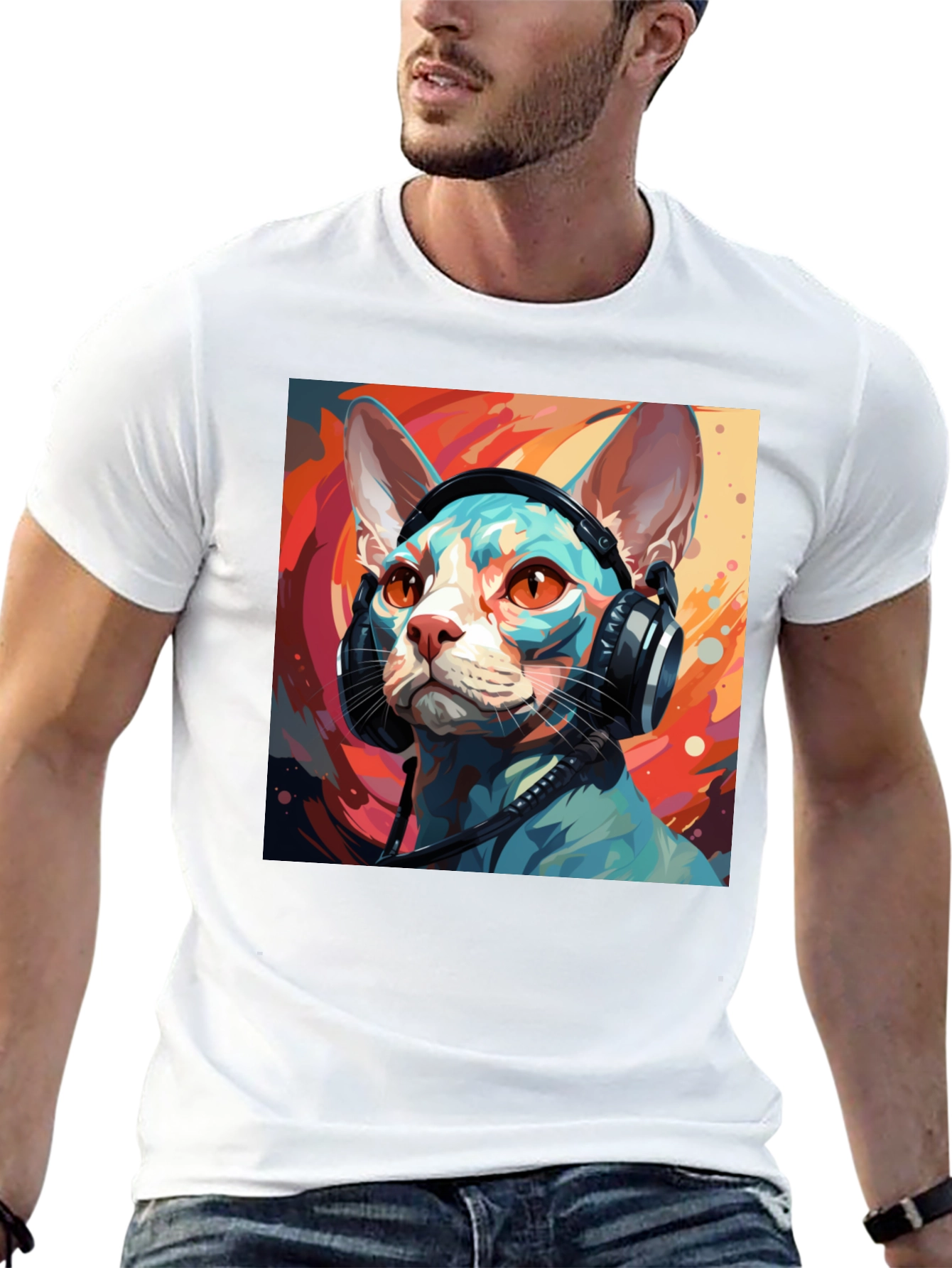 Cat Headphones T-Shirt - Cool Graphic Tee