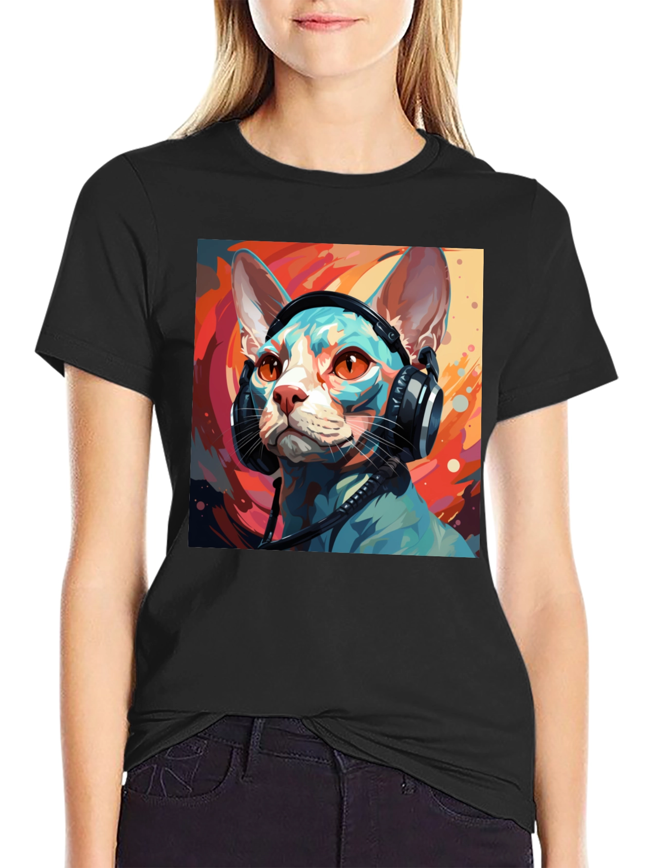 Cat Headphones T-Shirt - Cool Graphic Tee