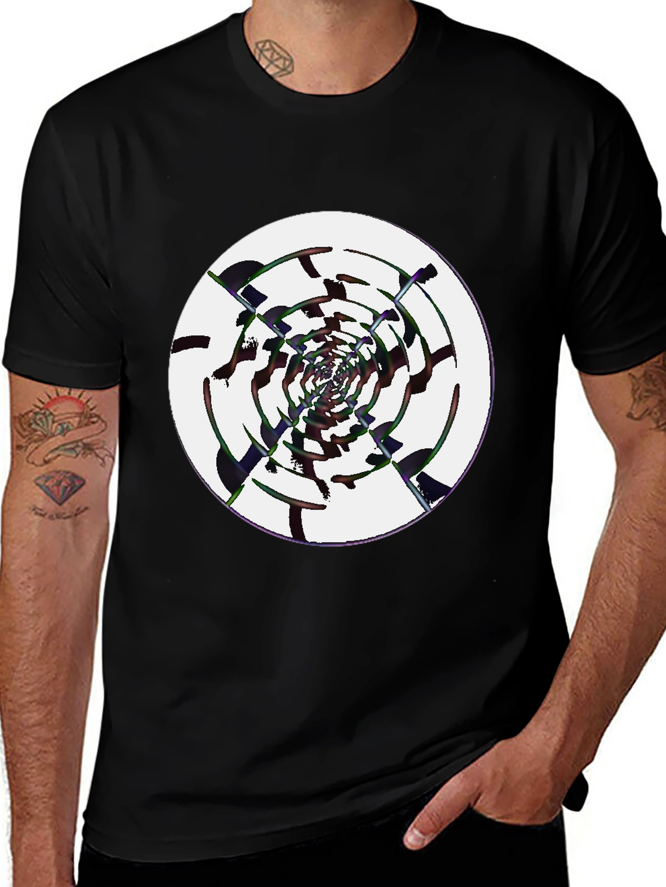 Abstract Swirl Graphic Black T-Shirt