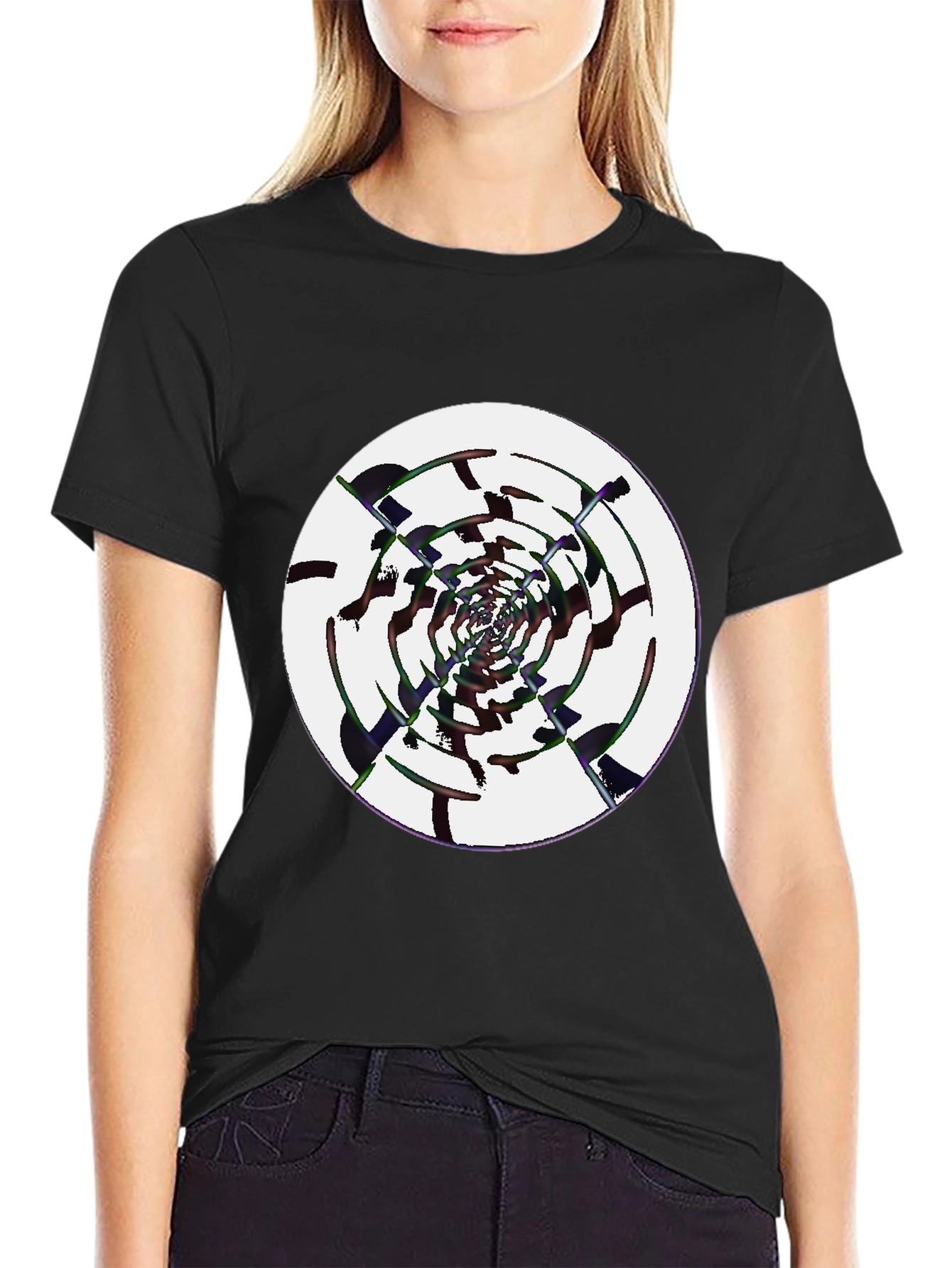 Abstract Swirl Graphic Black T-Shirt