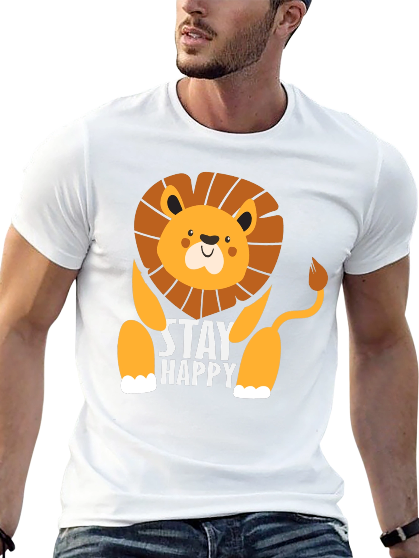 Stay Happy Lion Graphic Tee - Mens