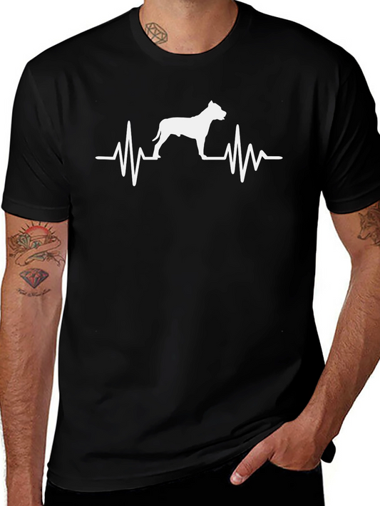 Dog Heartbeat T-Shirt Mens Crew Neck Pitbull Lover
