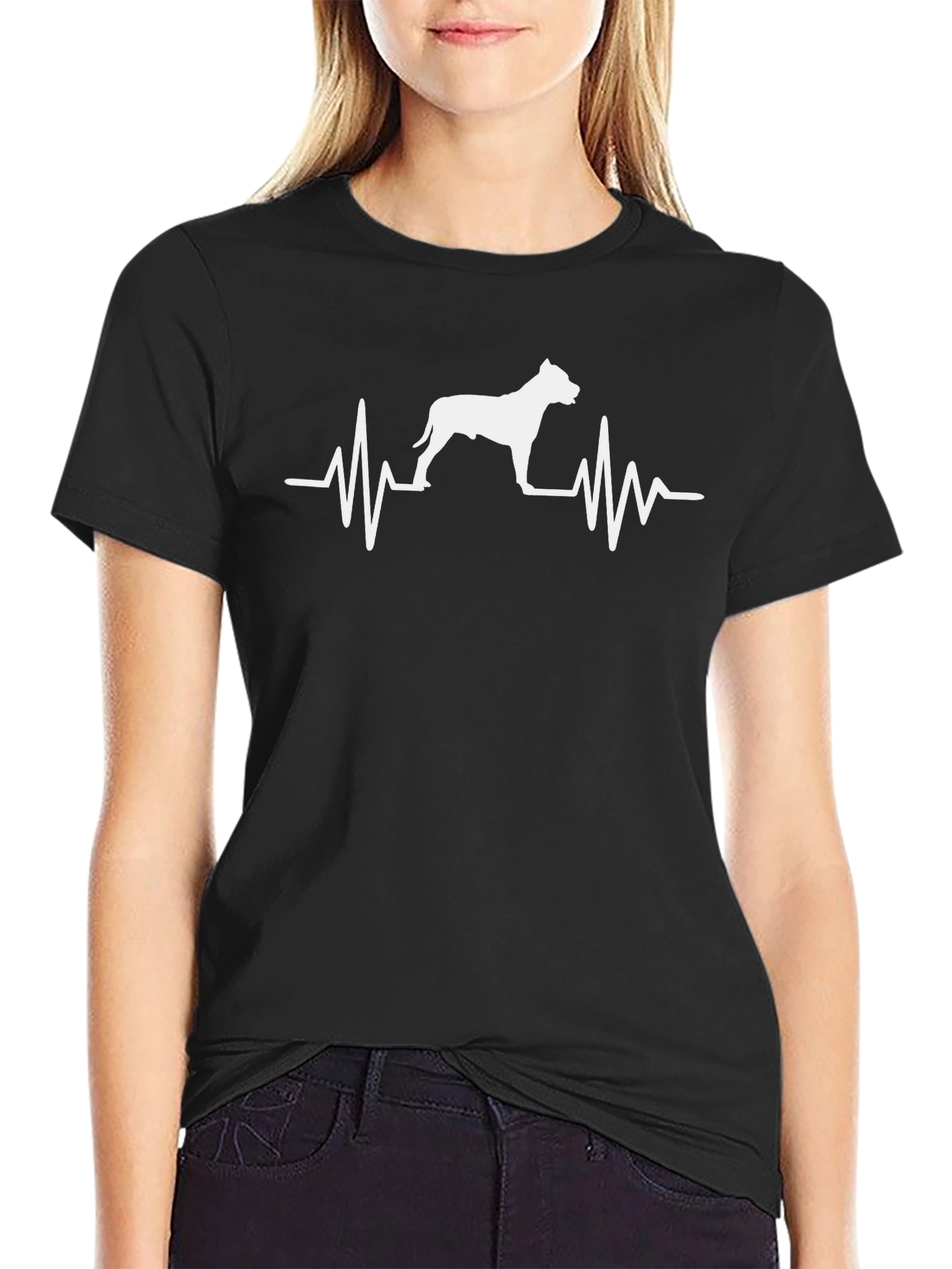 Dog Heartbeat T-Shirt Mens Crew Neck Pitbull Lover