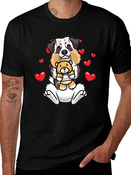 Dog & Teddy Bear Valentines Black T-Shirt