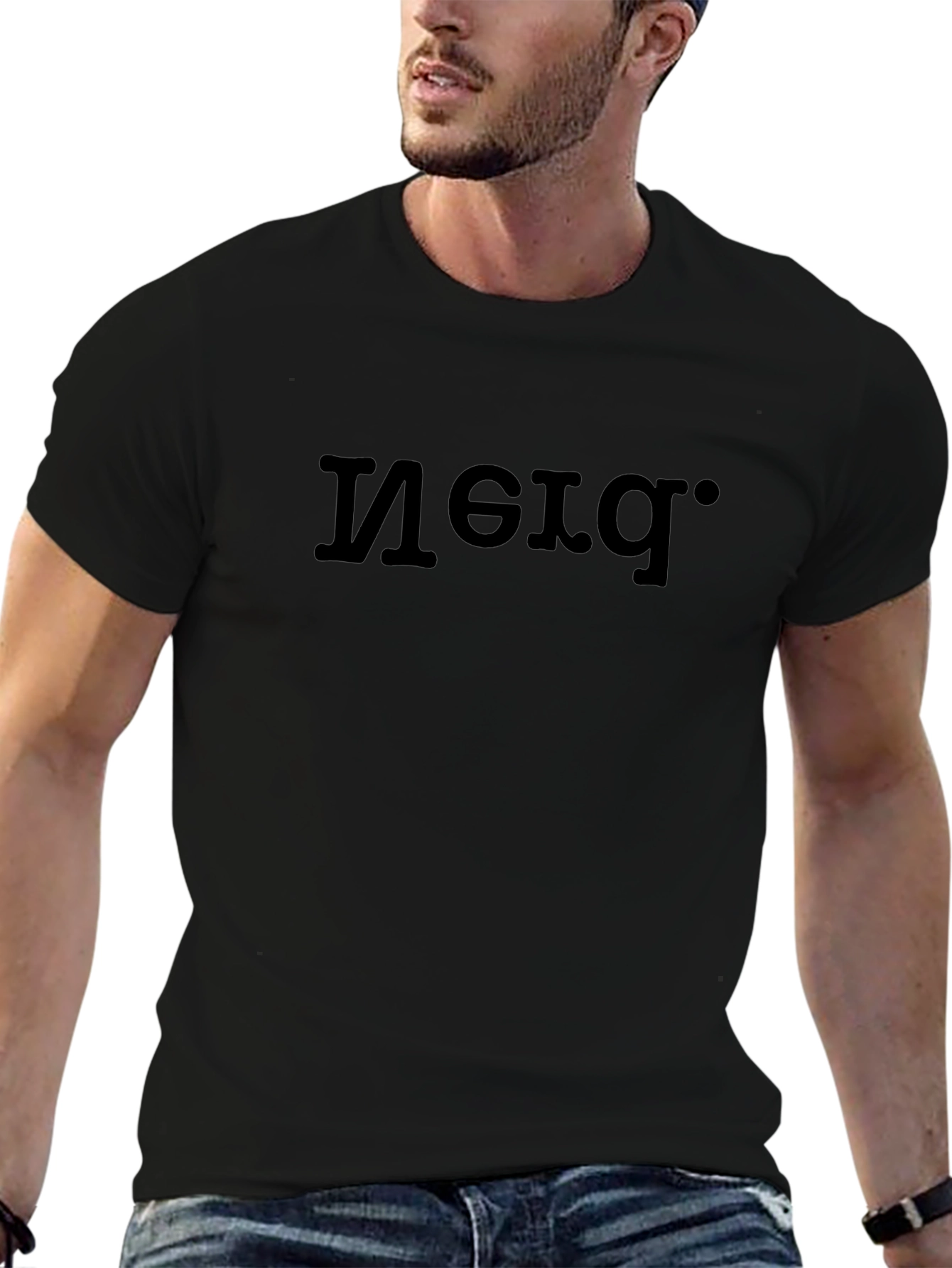 Upside Down Word Black T-Shirt