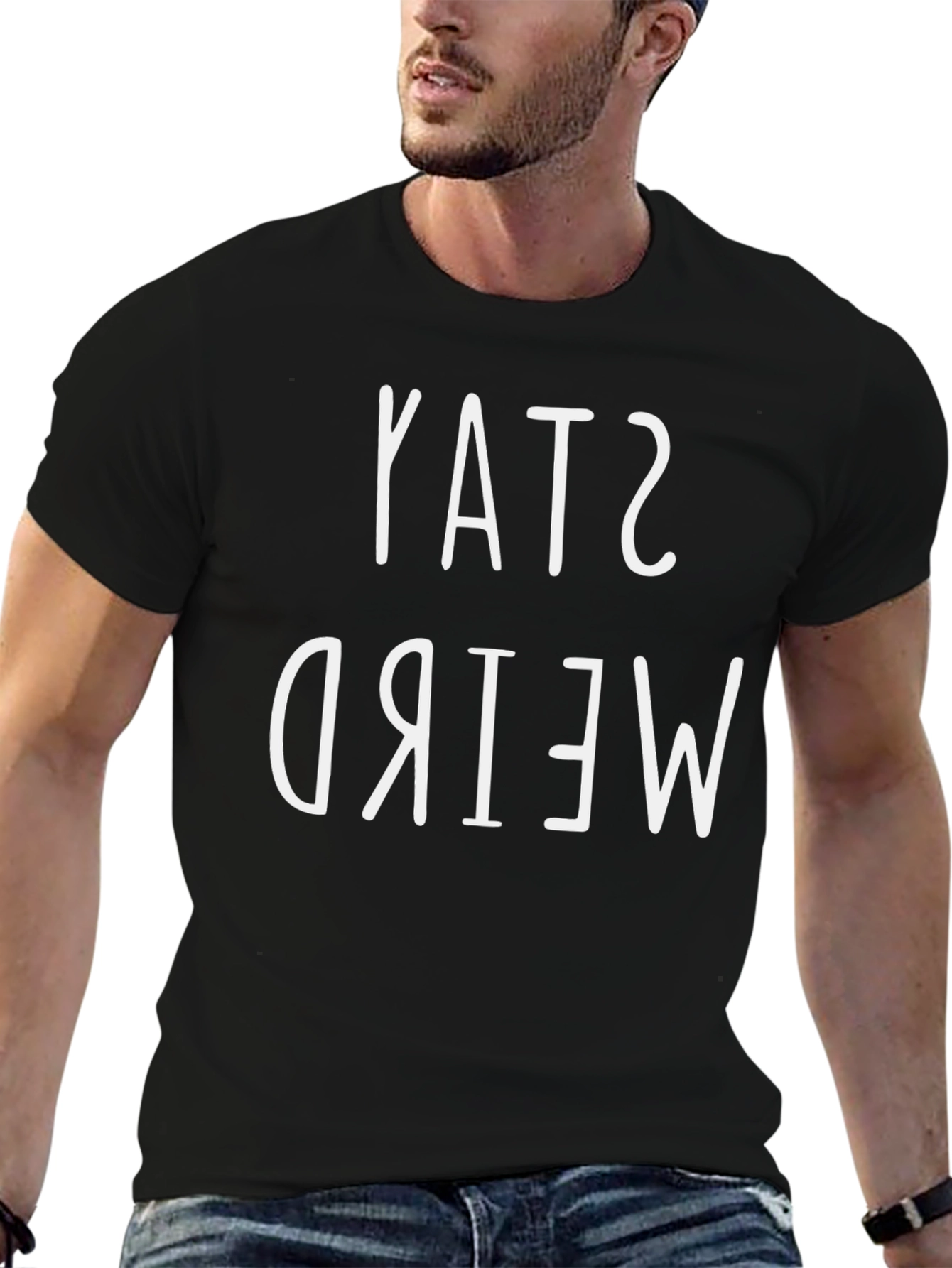 Stay Weird Graphic Tee - Black Cotton Casual T-Shirt