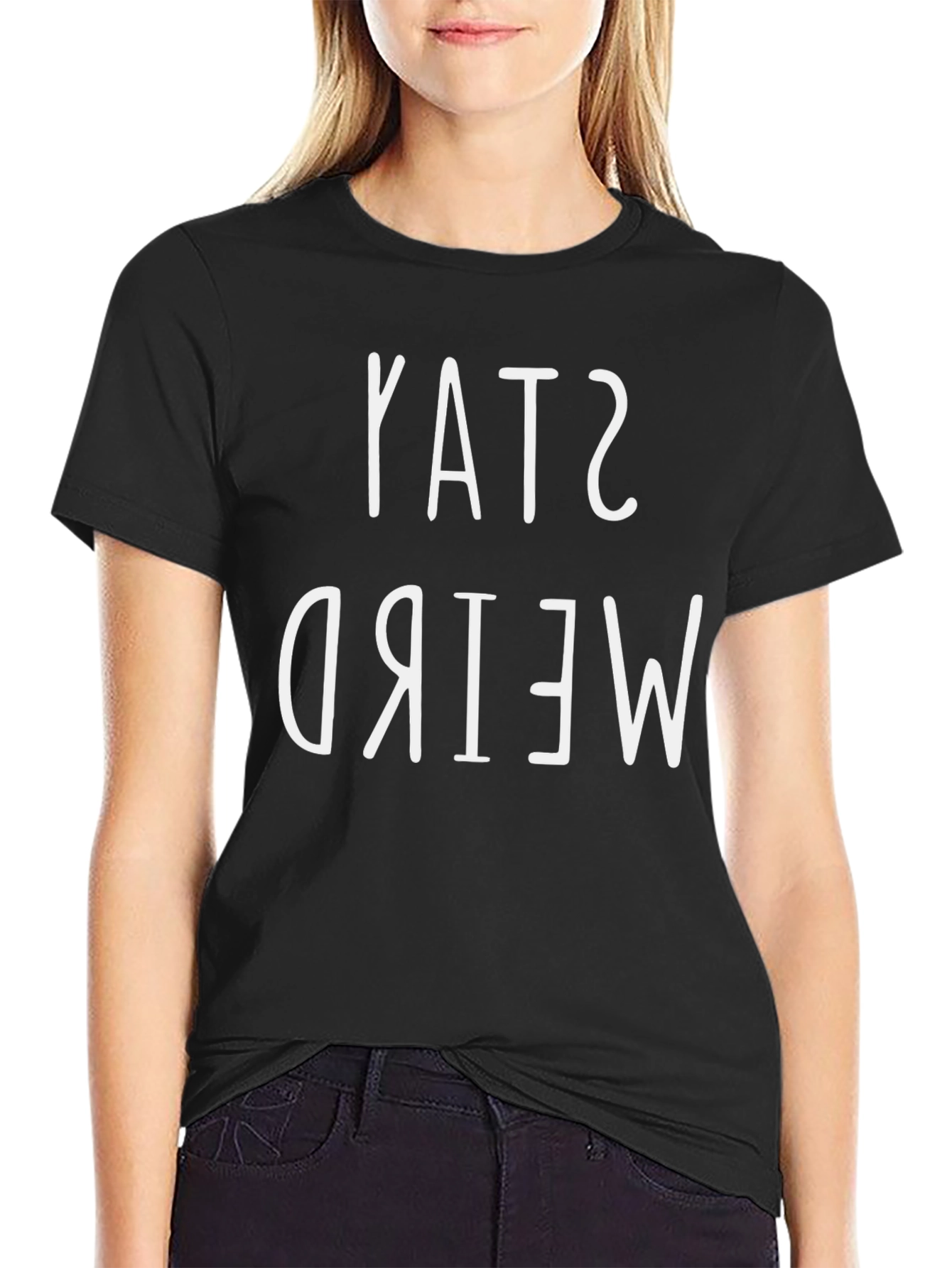 Stay Weird Graphic Tee - Black Cotton Casual T-Shirt