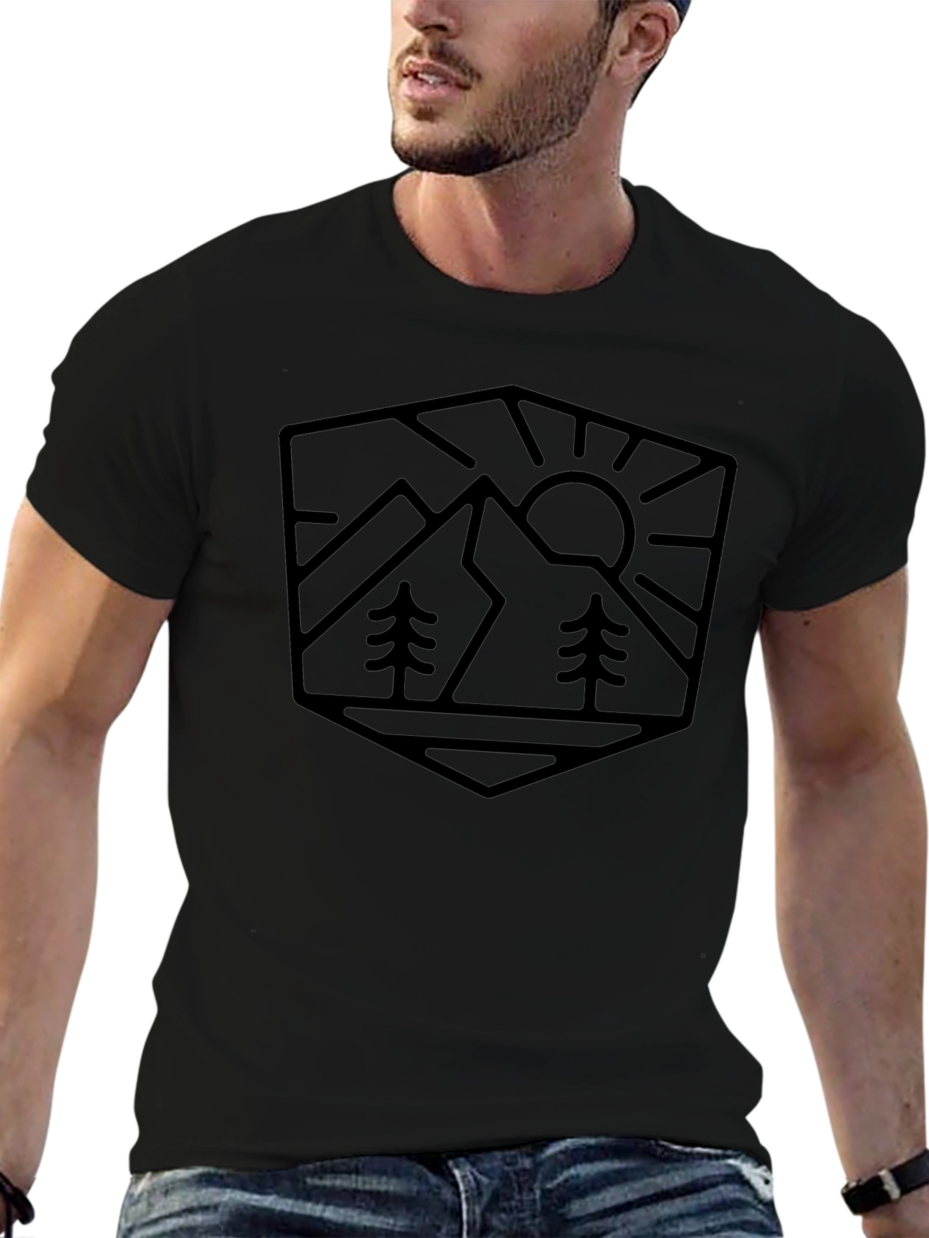 Mountain Scene Graphic Tee - Black Cotton