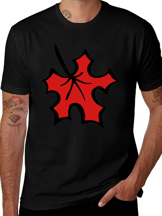 Red Leaf Graphic Black T-Shirt