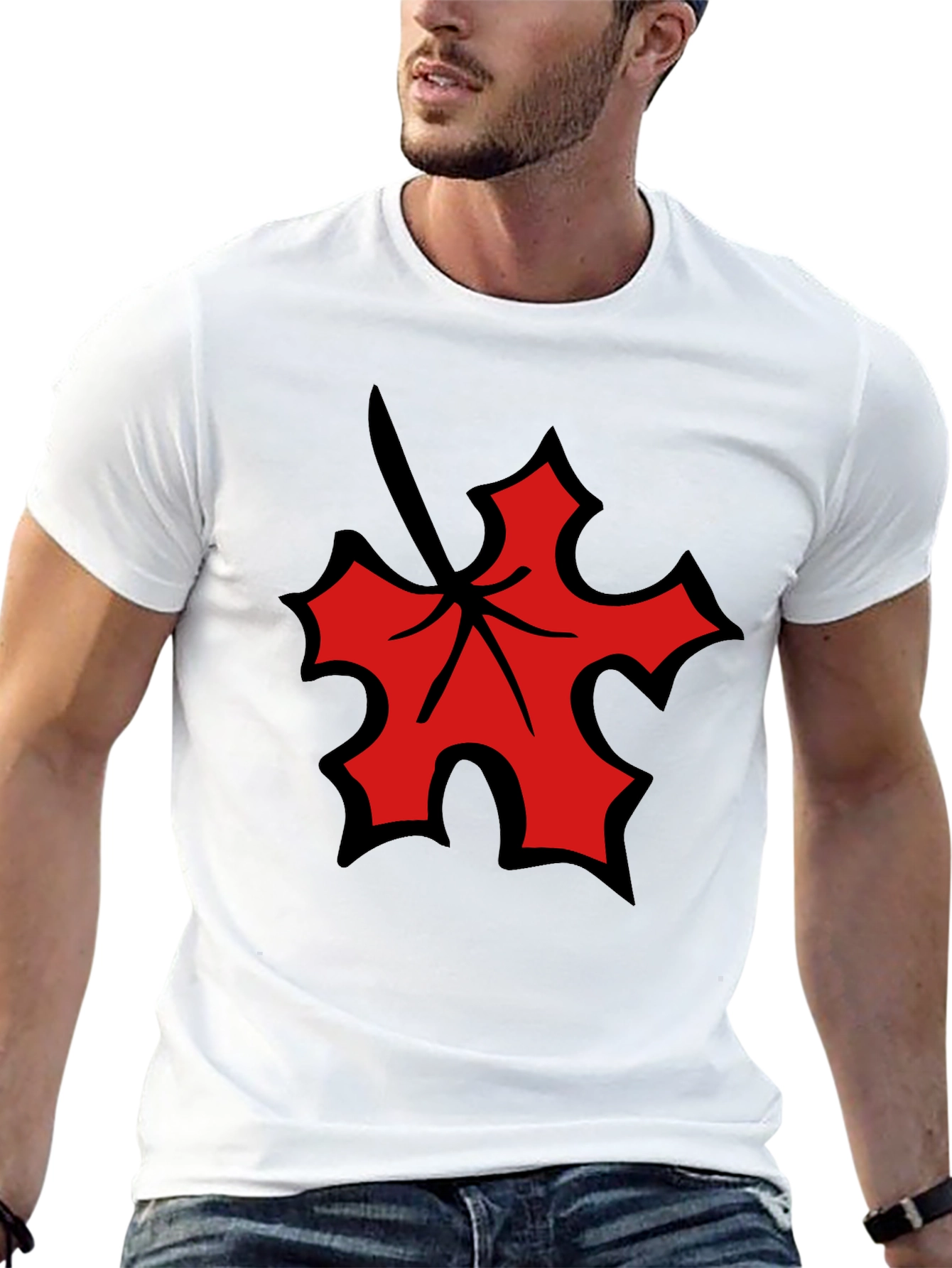 Red Leaf Graphic Black T-Shirt