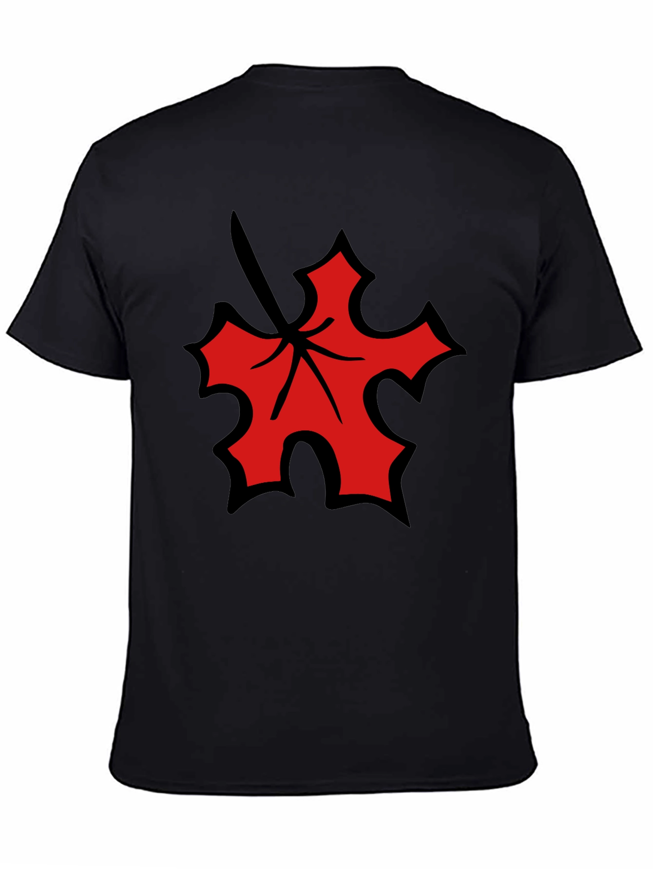 Red Leaf Graphic Black T-Shirt