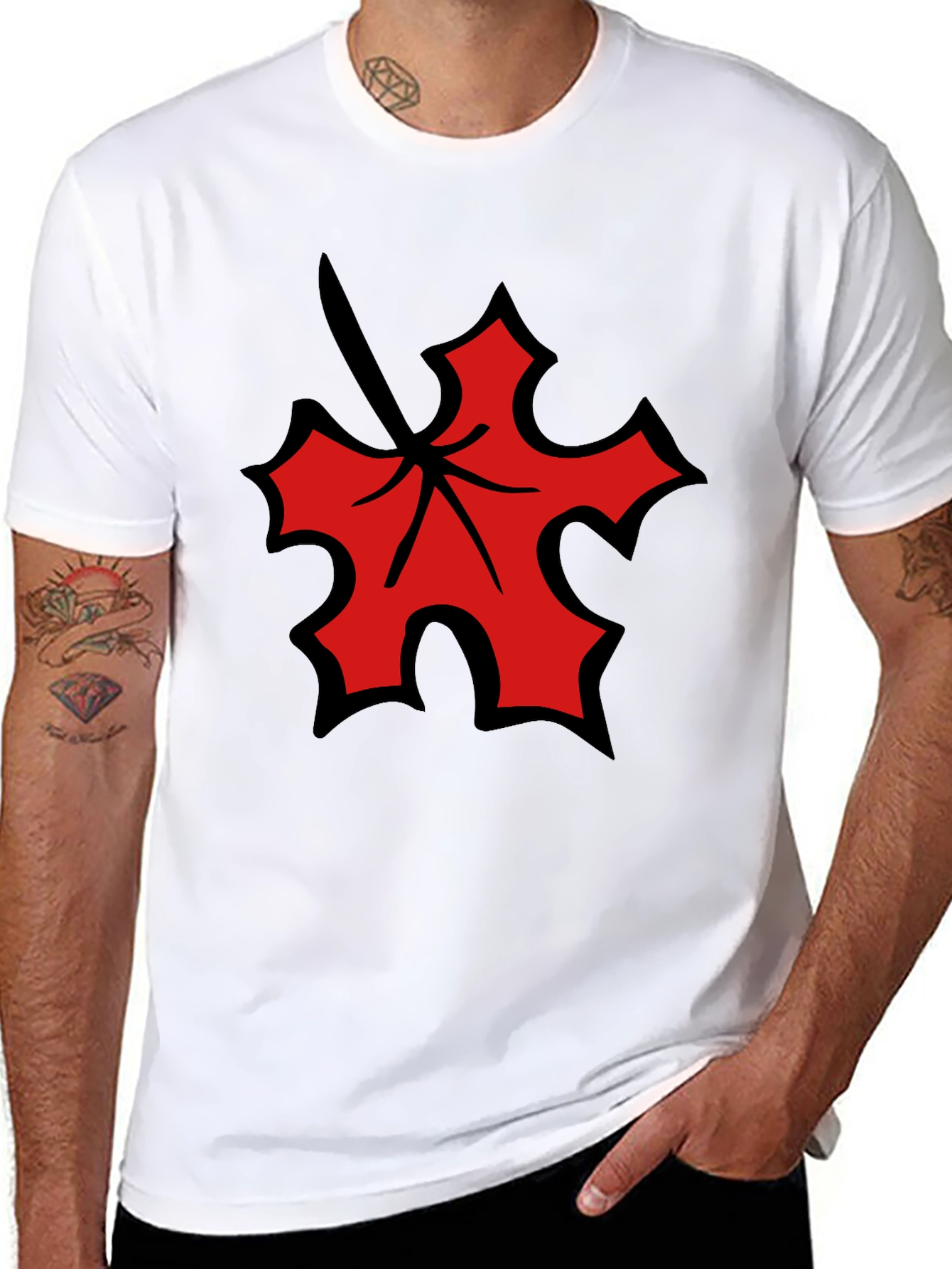 Red Leaf Graphic Black T-Shirt