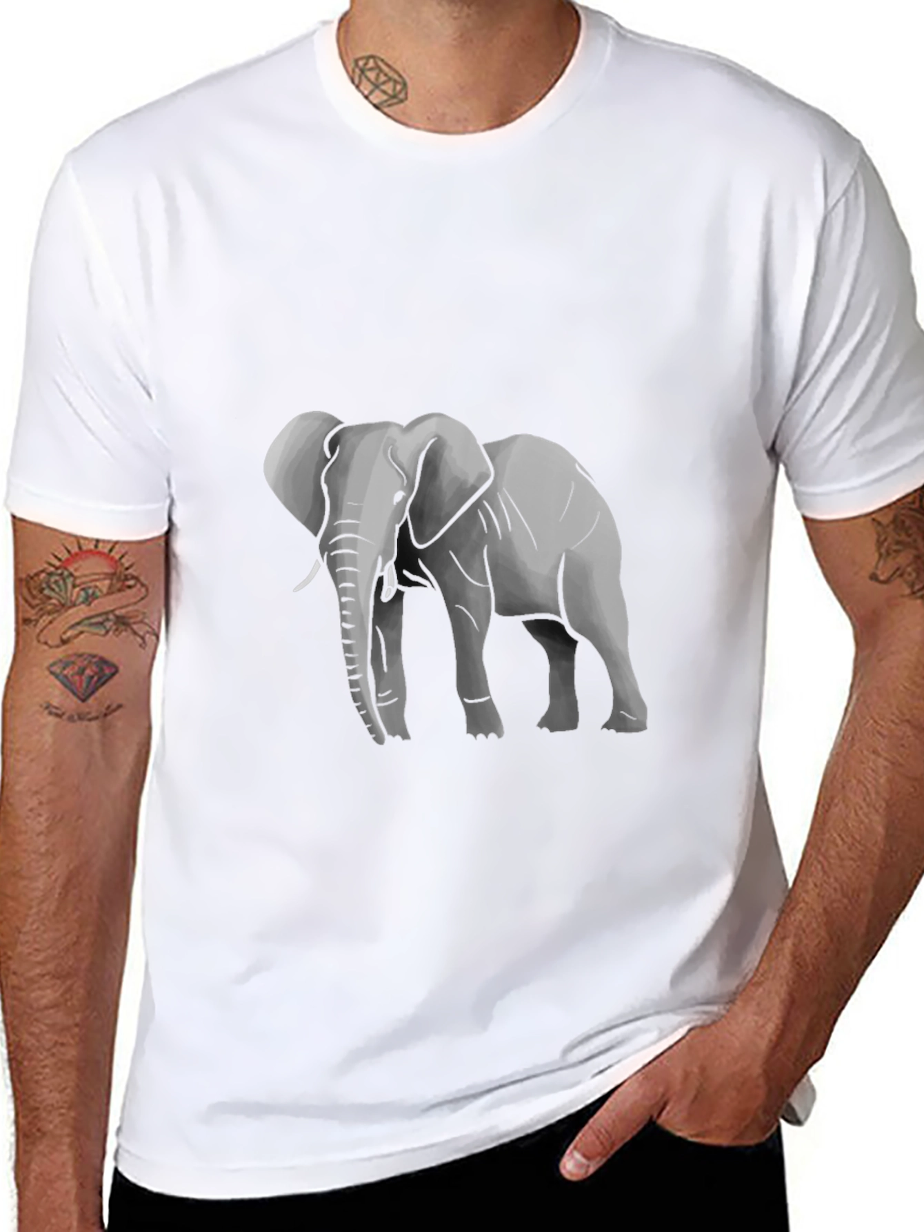 Elephant Graphic Tee - Black Cotton T-Shirt
