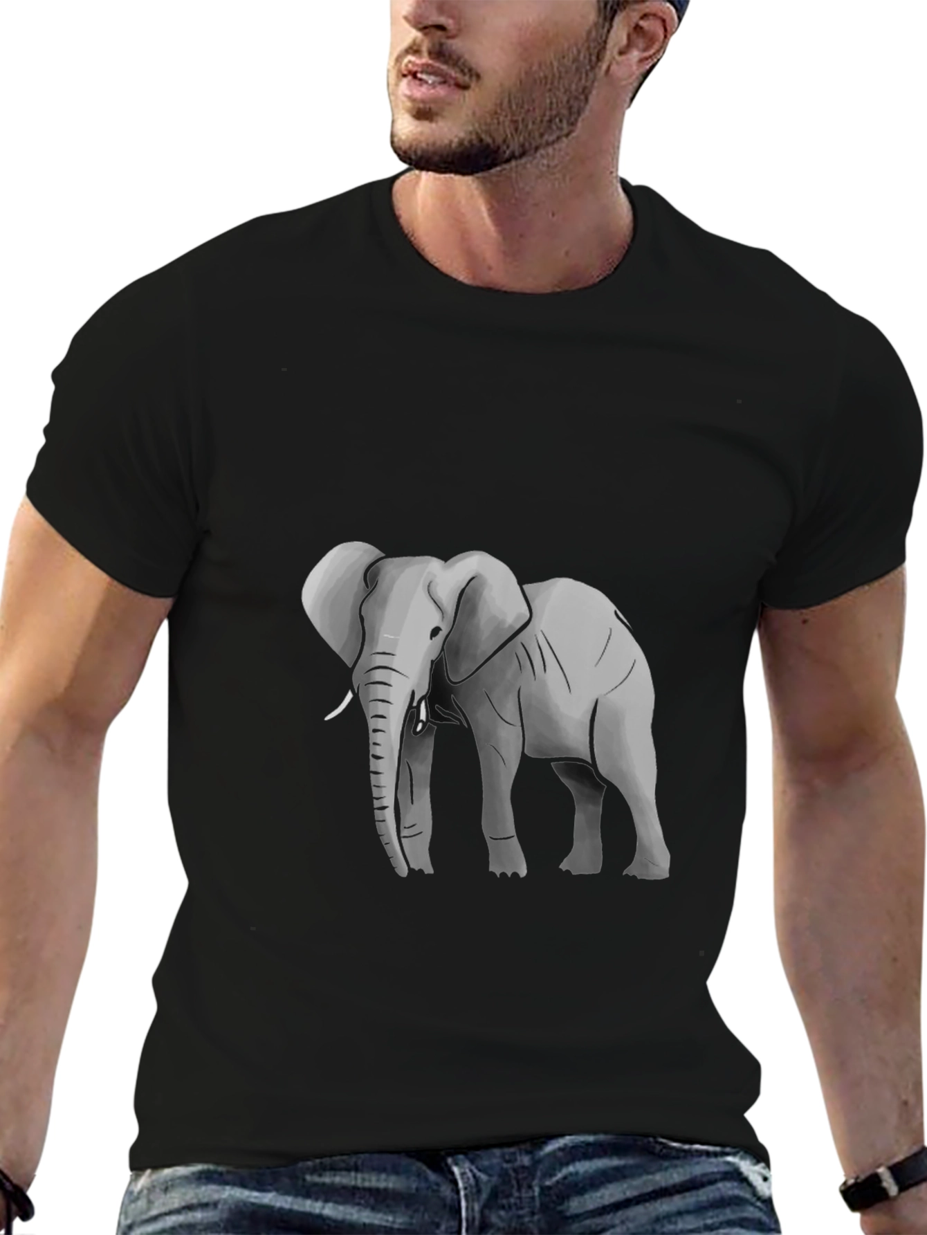Elephant Graphic Tee - Black Cotton T-Shirt