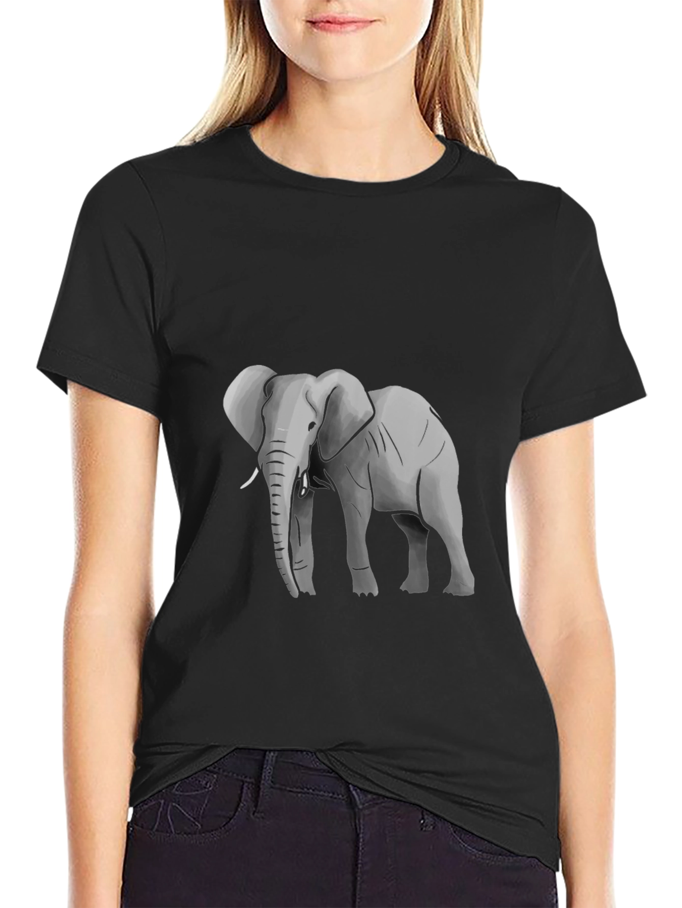 Elephant Graphic Tee - Black Cotton T-Shirt