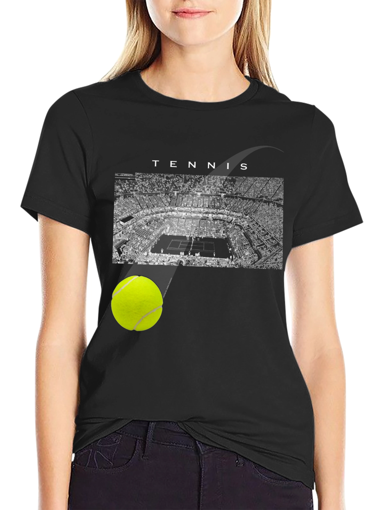 Tennis Court Graphic Tee - Sporty Black T-Shirt